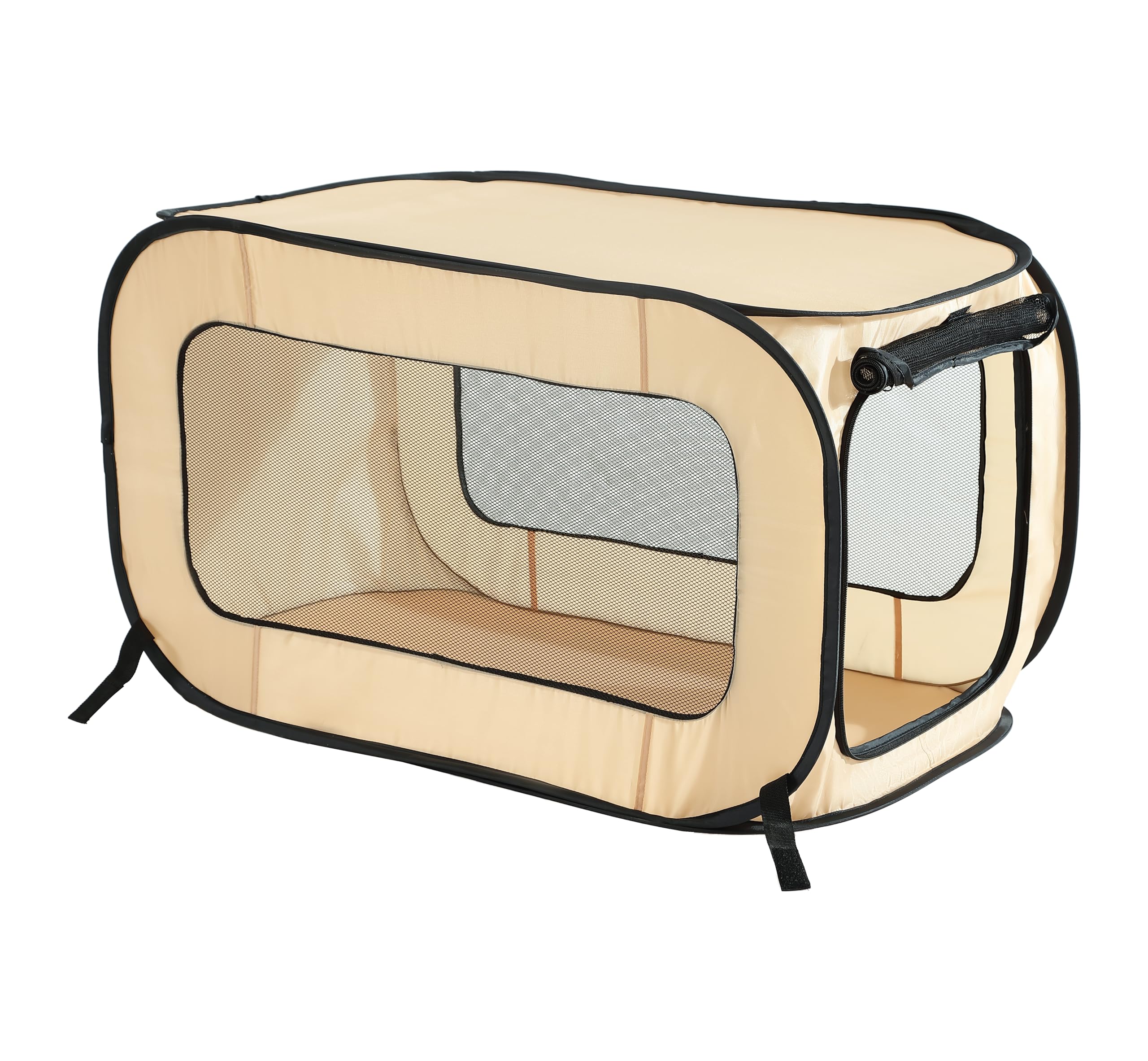 Beatrice Home Fashions Portable, Collapsible, Pop Up Kennel Travel Cat And Dog Crate, 40'' L X 27'' W X 27'' H, Beige
