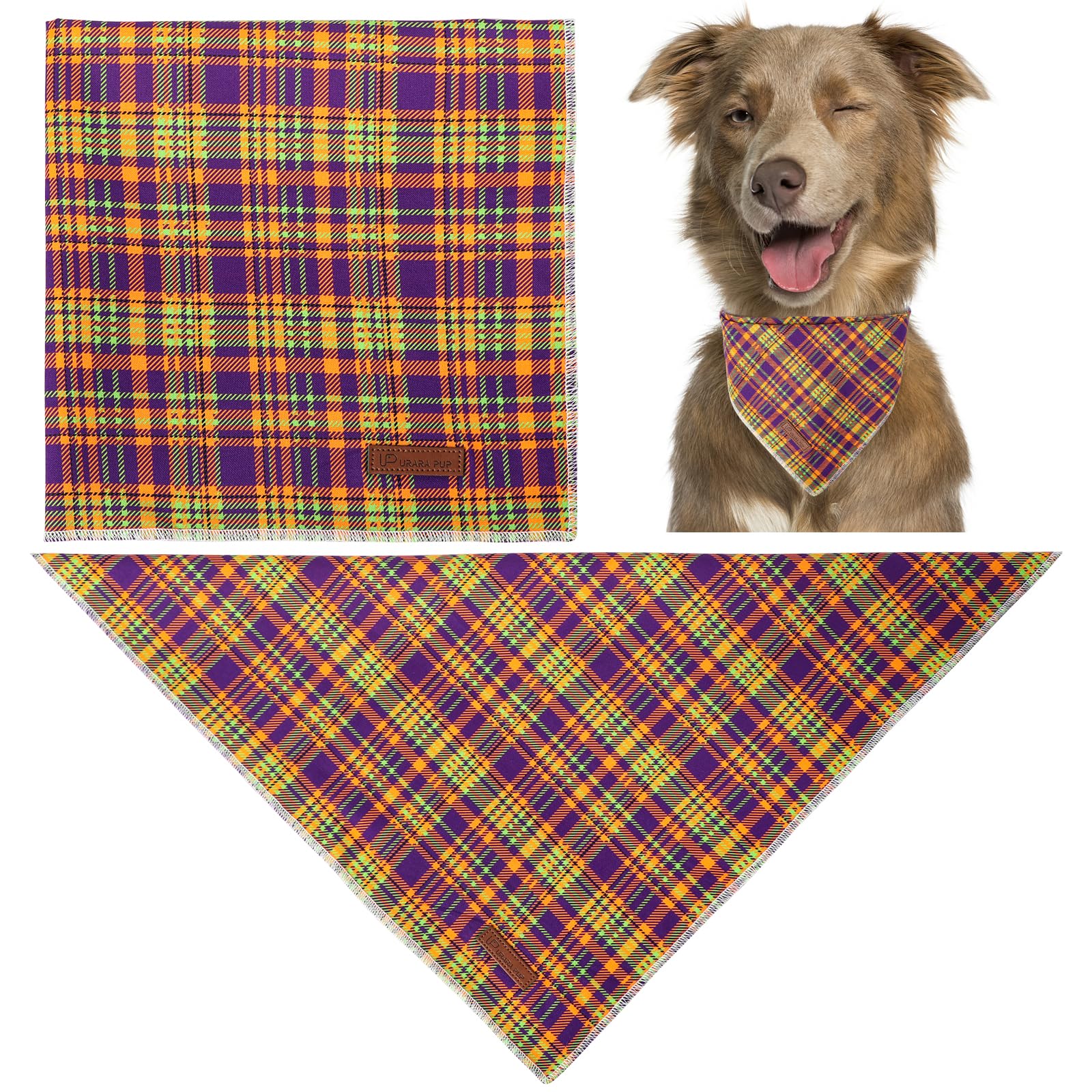 Up Urara Pup Halloween Pumpkin Dog Bandana, Thanksgiving Triangle Bid Scarf, Cotton Pet Kerchief For Girl Boy Dogs Or Cats, Colorful Plaid Puppy Bandana For Small Medium Dog Fancy