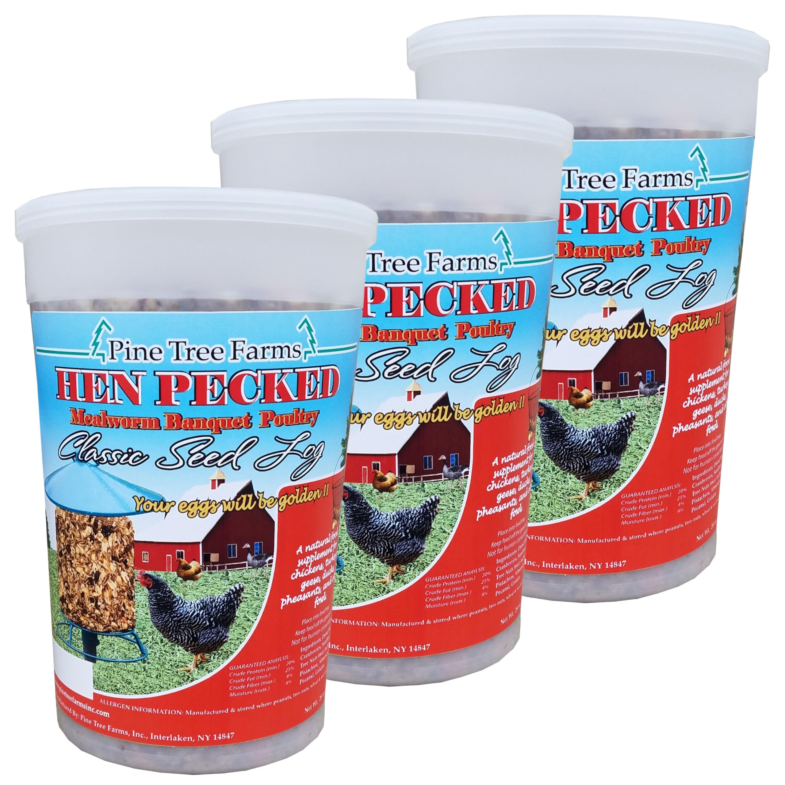 Pine Tree Farms Hen Pecked Classic Seed Log - Includes Chicken Treats with Mealworms & Peanuts for Chickens, Turkeys, Ducks, and