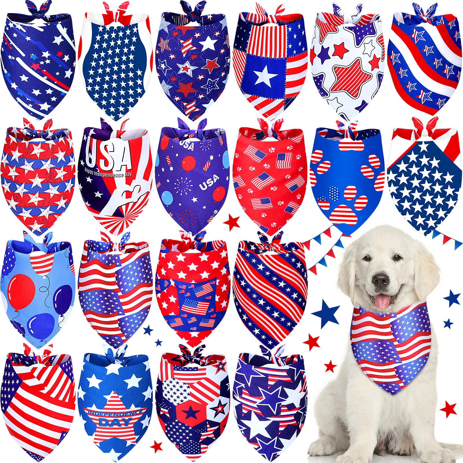 Eccliy 20 Pcs 4Th Of July Dog Bandanas For Pets Memorial Day Dog Bandanas Gifts Independence Day Pet Scarf Washable Triangle Bib