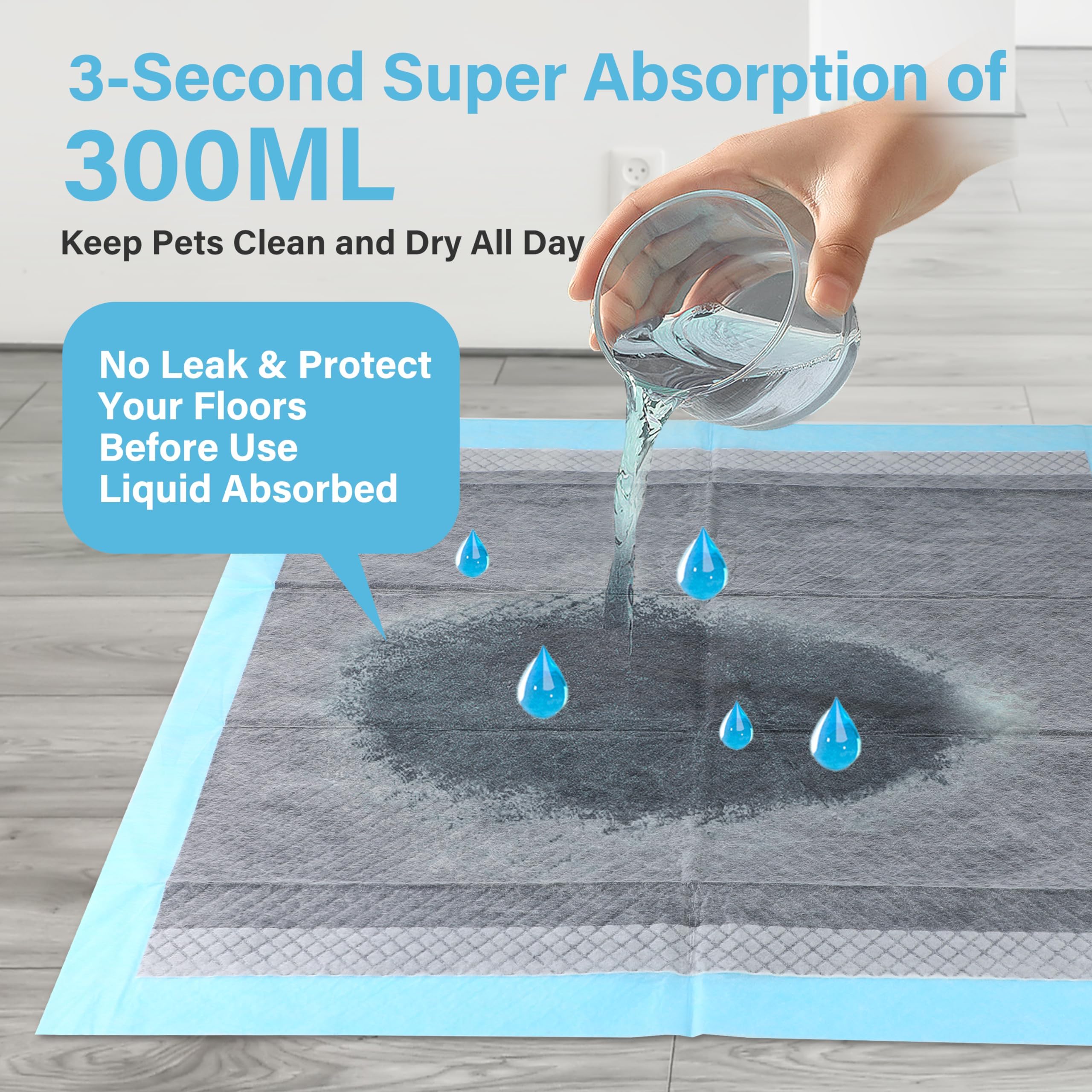 FluffyDream Ultra Charcoal Dog Training Pads with Leak-Proof Quick-Dry Urine Odor Design for Potty Training,22X22(100PCS) Improv
