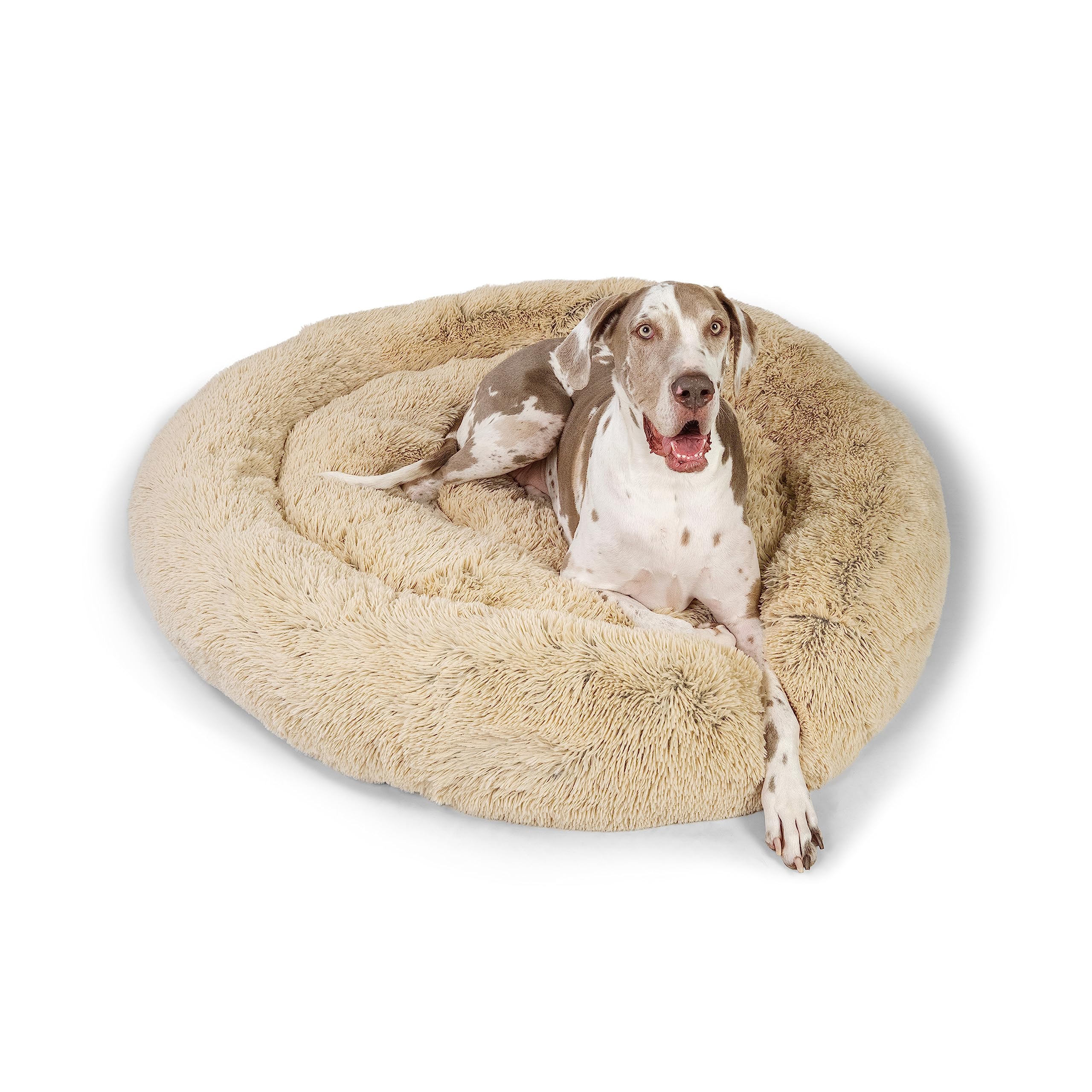 Best Friends By Sheri The Original Calming Donut Shag 2Xl Dog Bed For Big Dogs, Taupe, 54' X 54'