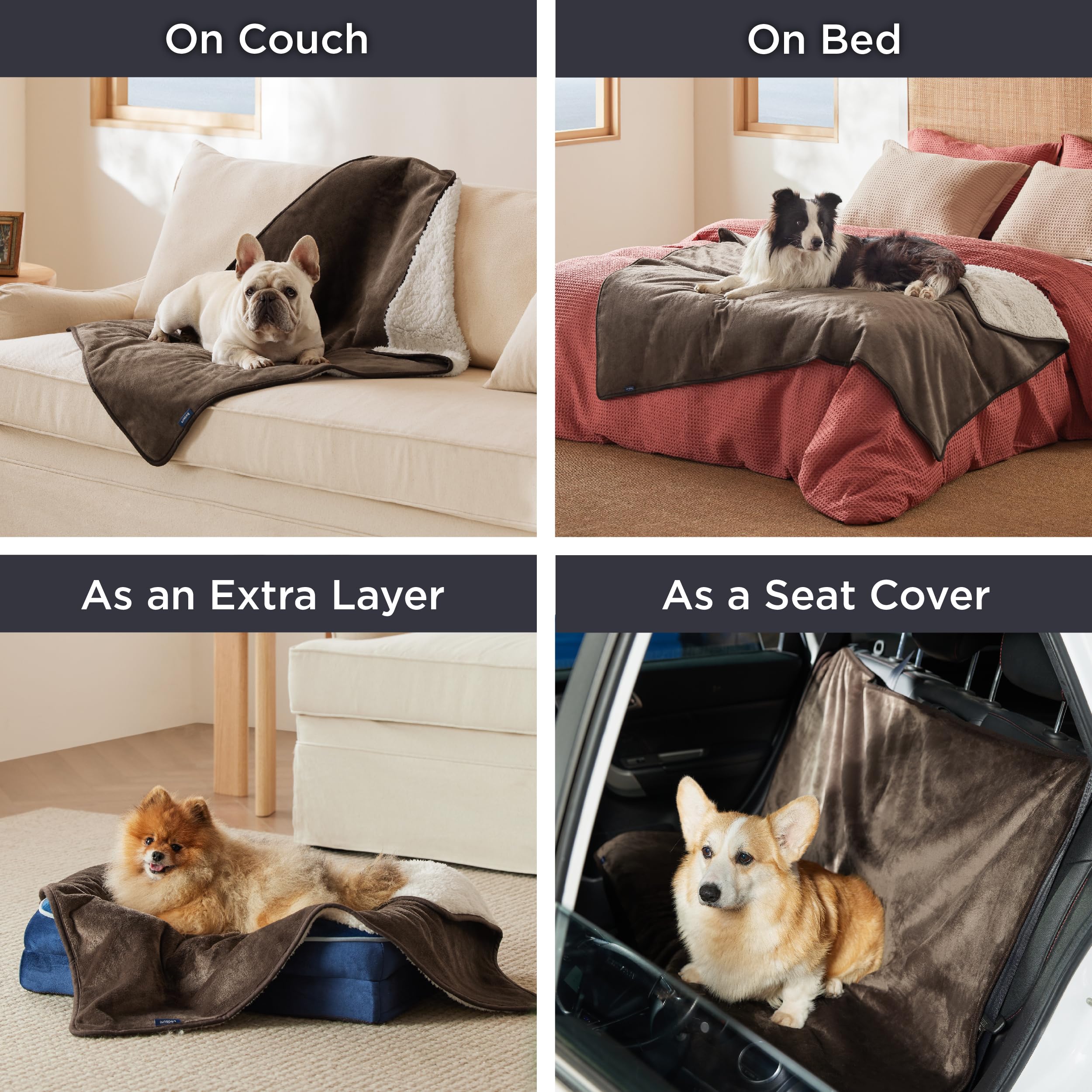 Bedsure Waterproof Dog Blankets For Large Dogs - Large Cat Blanket Washable For Couch Protection, Sherpa Fleece Puppy Blanket, Soft Plush Reversible Throw Furniture Protector, 40X50, Coffee Brown