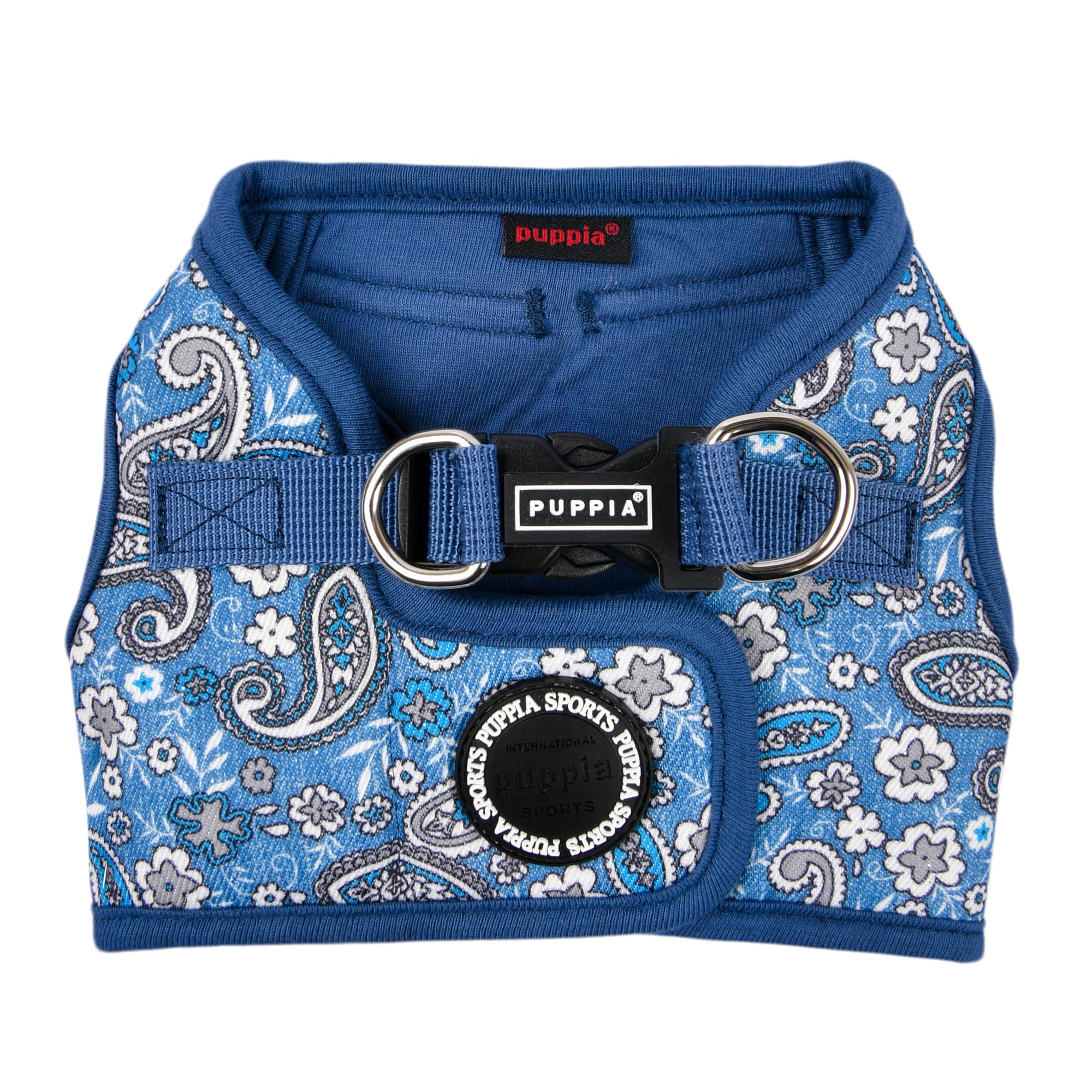 Puppia Cynthia Dog Vest Harness B (Step-In) Fashionable Paisley Pattern Spring Summer Harness For Small And Medium Dogs, Blue, X