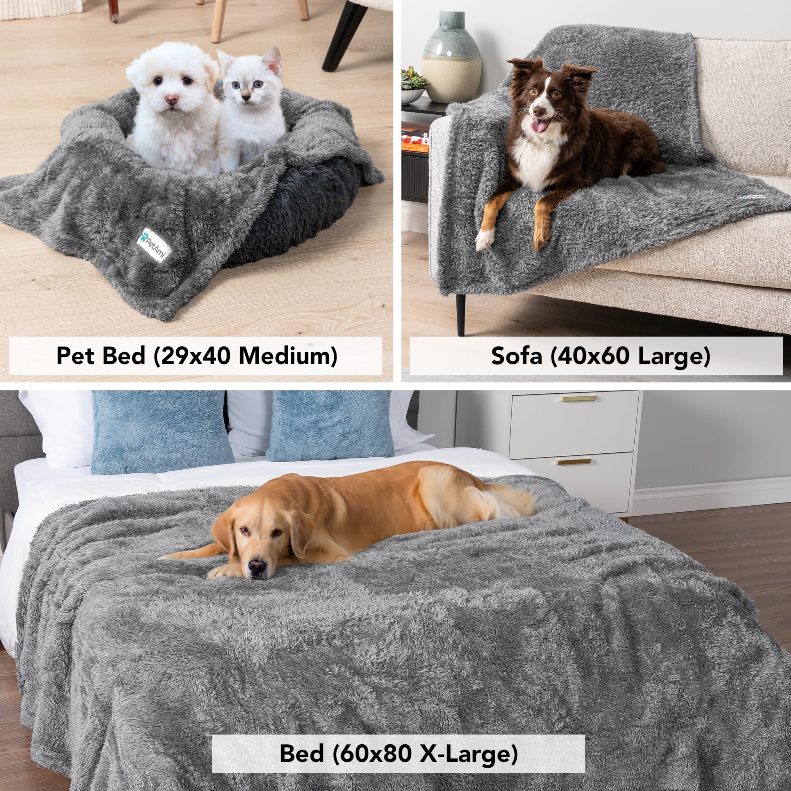 PetAmi Dog Blanket for Large Medium Dogs Grey, Fluffy Soft Puppy Blanket, Sherpa Fleece Cat Blanket for Kitten Doggie, Calming P