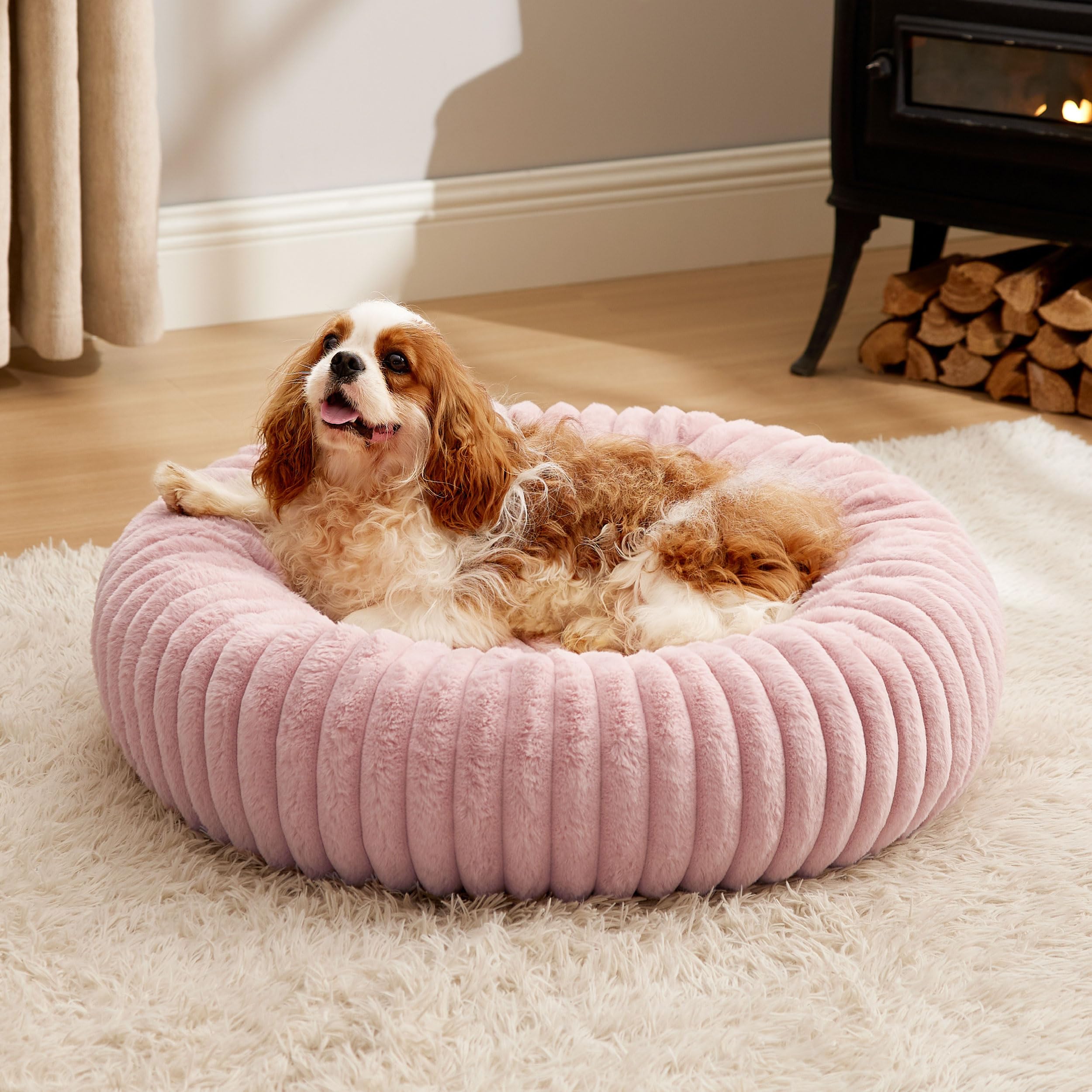 Bedsure Donut Medium Dog Bed - Washable Faux Fur With Corduroy Fleece & Anti Slip Bottom, Round Pet Bed With Removable Cover, Bl