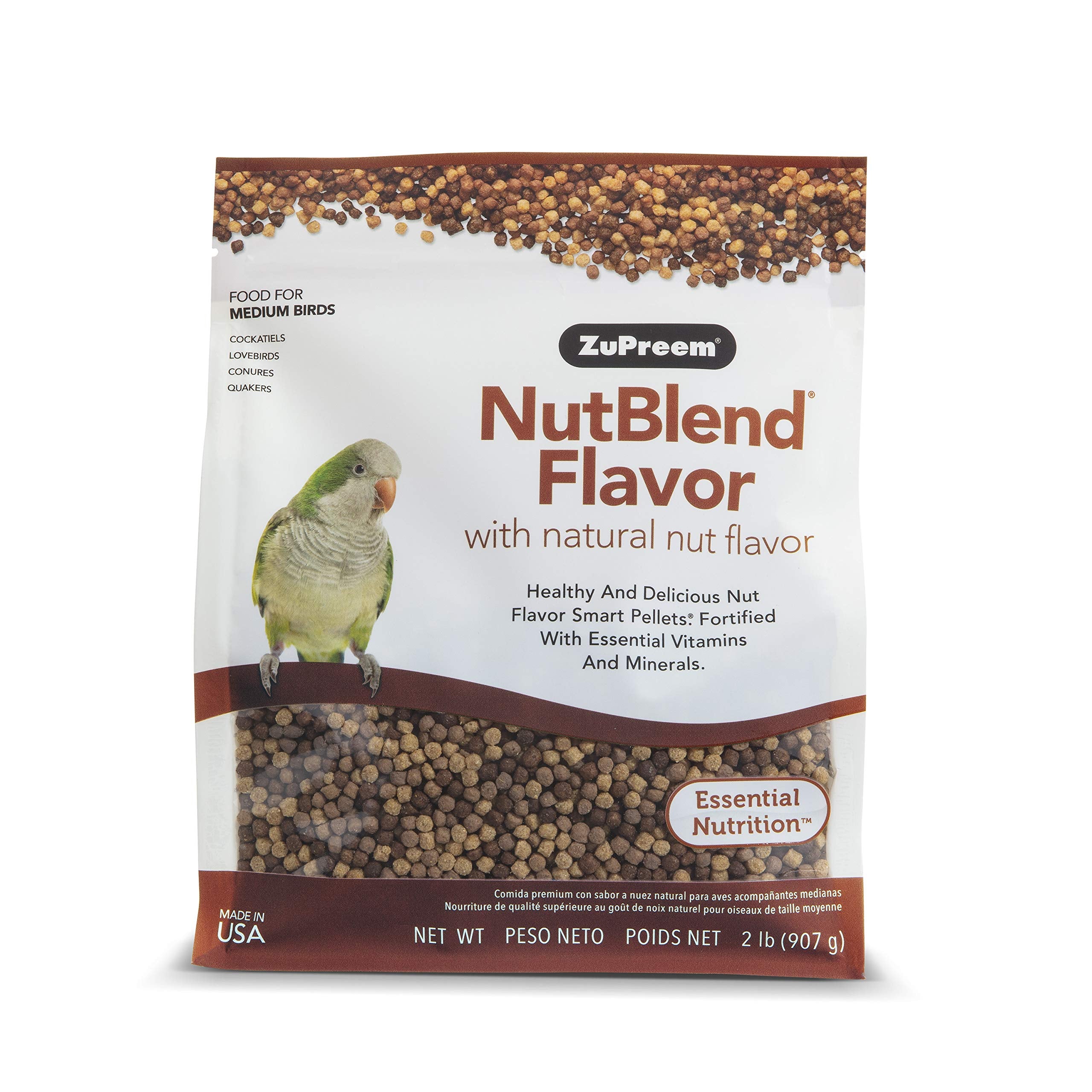 ZuPreem NutBlend Bird Pellets, Daily Bird Food for Cockatiel, Lovebird, Quaker, Small Conure, Lorikeet, Core Nutrition for Mediu