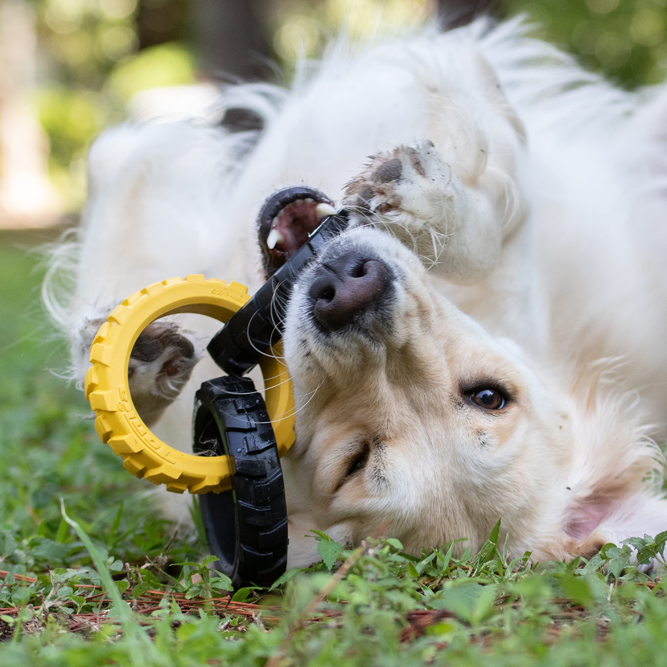 Tonka Rubber 3-Ring Tug Dog Toy, Durable & Water Resistant, 10.5 for Medium/Large Breeds, Yellow/Black