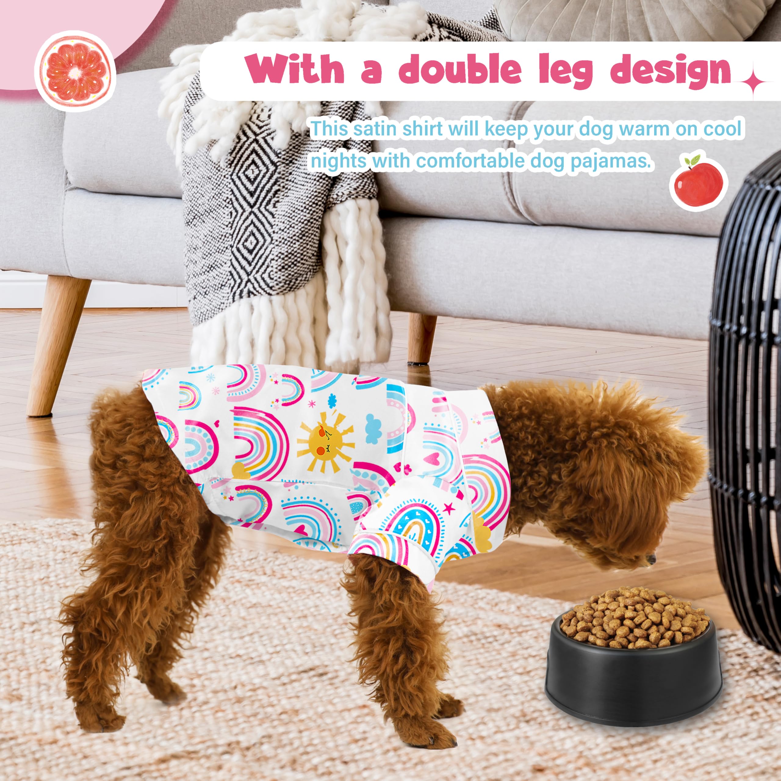 Dog Silk Pajamas Dog Shirts For Small Dogs Satin Pjs Two-Legged Puppy Clothes Lapel Sleepwear Cat Outfit (Boho Rainbow, M)