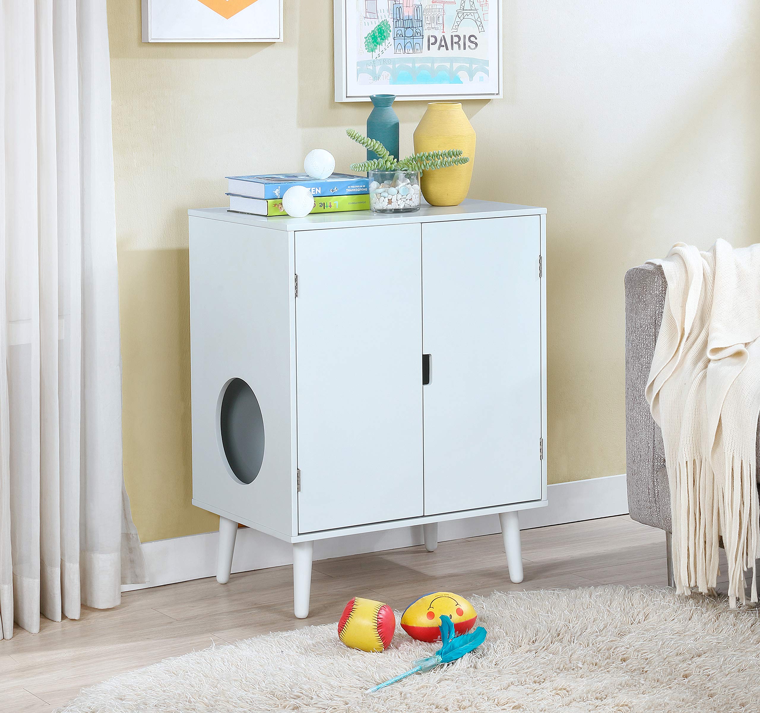 Penn-Plax Cat Walk Furniture: Contemporary Home Cat Litter Hide-Away Cabinet – All White