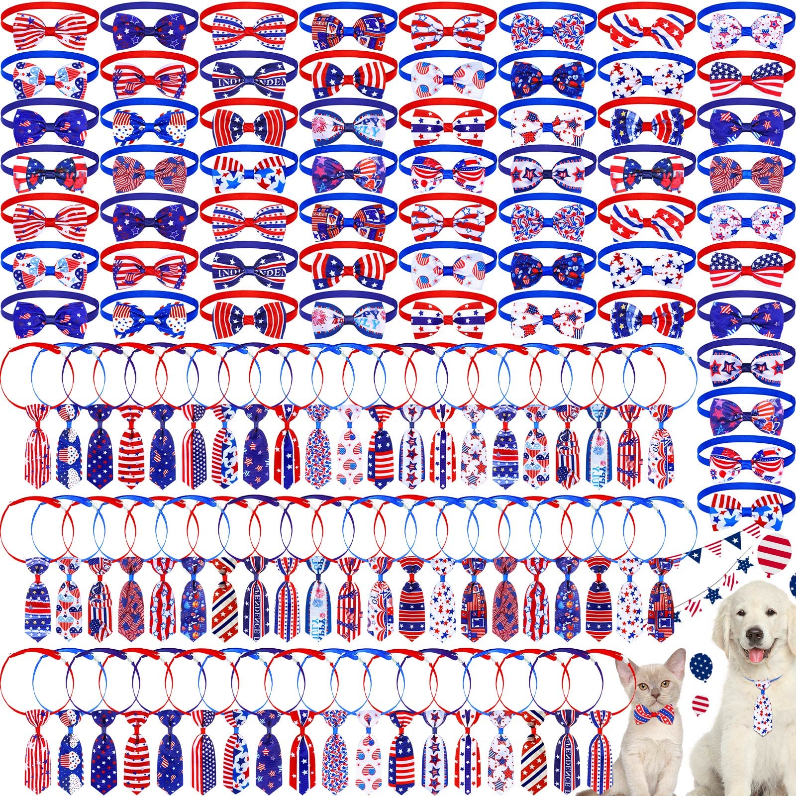 Eccliy 120 Pcs 4Th Of July Dog Bow Ties Collars For Dogs Patriotic Dog Collars Independence Day Dog Bow Tie Collar Adjustable Do