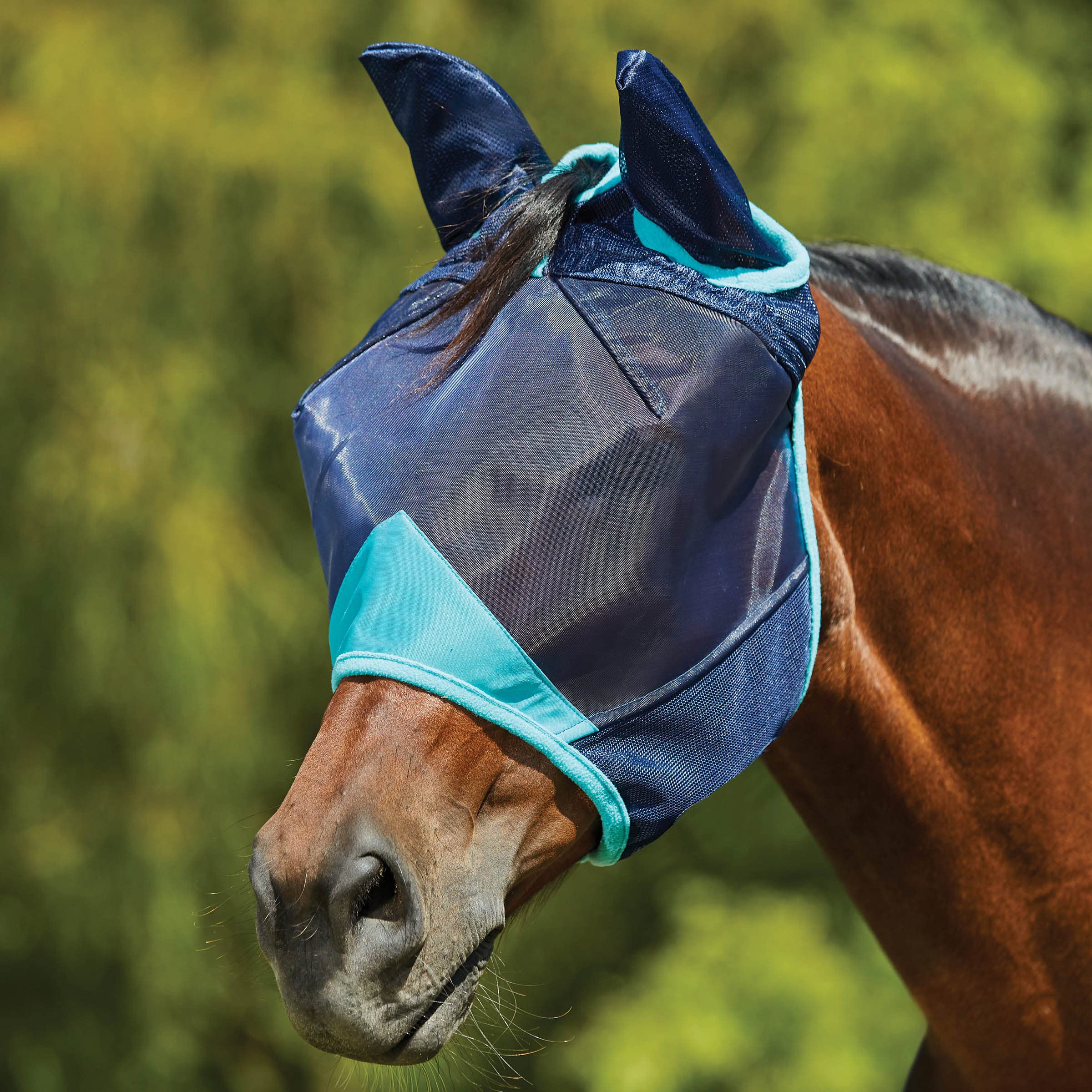 WeatherBeeta ComFiTec Deluxe Fine Mesh Mask with Ears, Navy/Turquoise, Mini