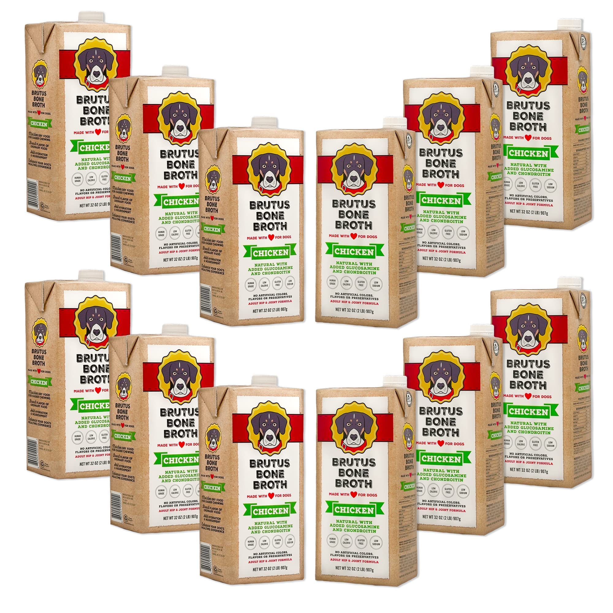 Brutus Chicken Broth for Dogs - All Natural Chicken Bone Broth with Chondroitin Glucosamine Turmeric -Human Grade Dog Sauce Food