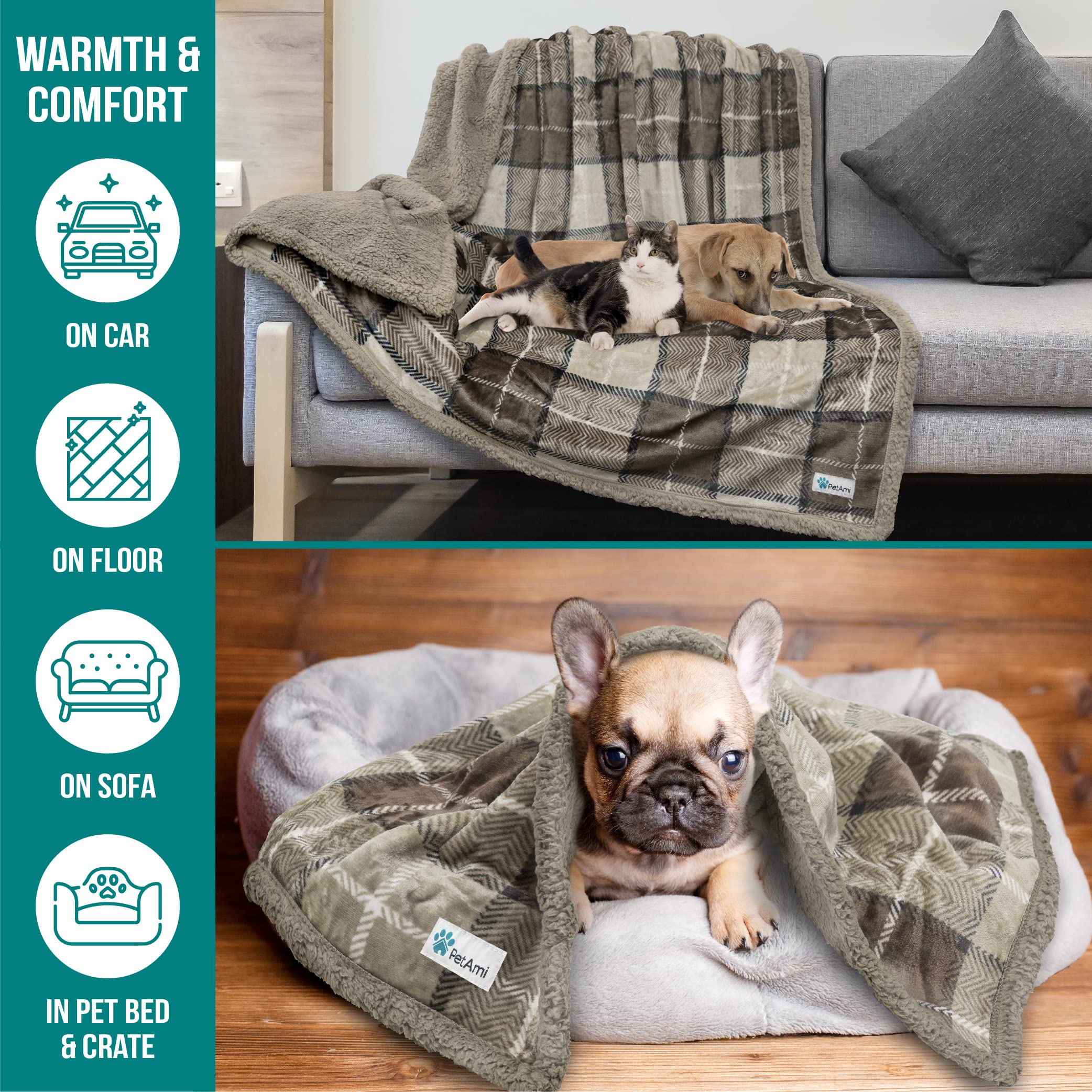 PetAmi Waterproof Dog Blanket for Medium Large Dog, Pet Puppy Blanket Couch Cover Protection, Sherpa Fleece Cat Blanket, Sofa Be