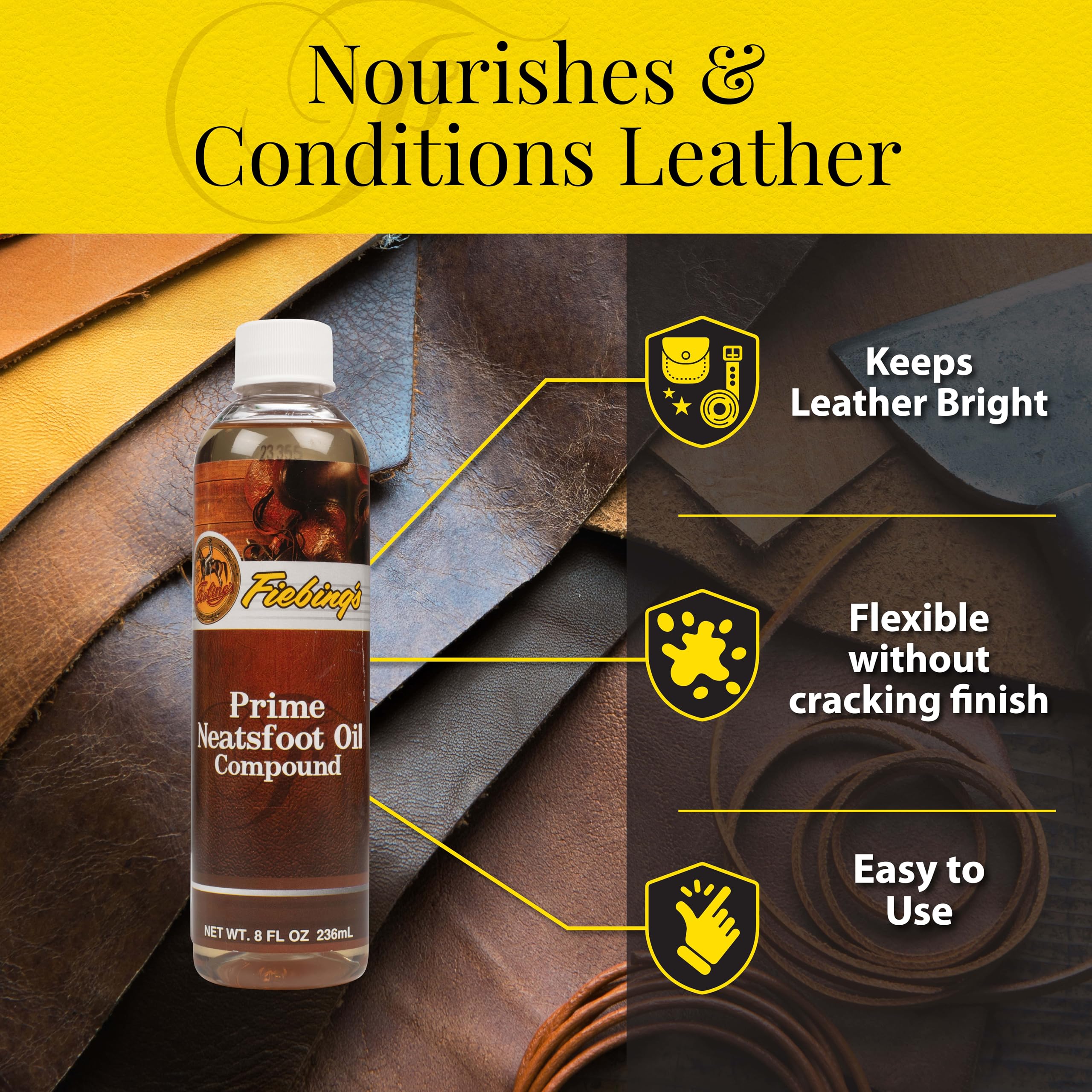 Fiebing'S Prime Neatsfoot Oil 8 Oz - Leather Conditioner & Preservative With Synthetic & Natural Animal Oil - Waterproof, Soften, Restore, & Strengthen Leathercraft Shoe, Boot, Saddle, Couch, Purse