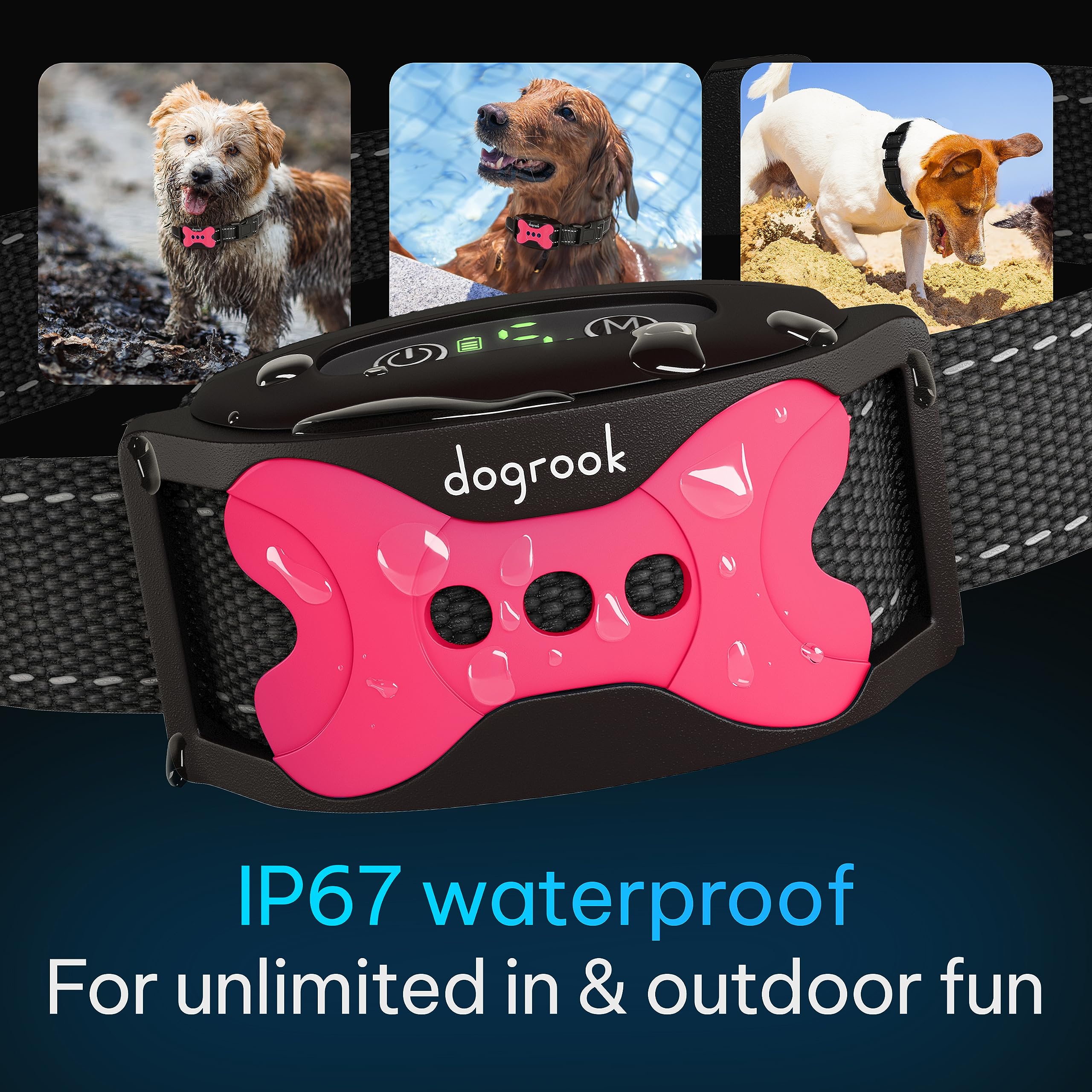 Dogrook Rechargeable Dog Bark Collar - No Shock Dog Training Smart Collar - Beep & Vibration Stop Barking Dog Devices - No Bark Collar - Anti Bark Collar For Large Dog, Medium & Small - 12-110 Lbs