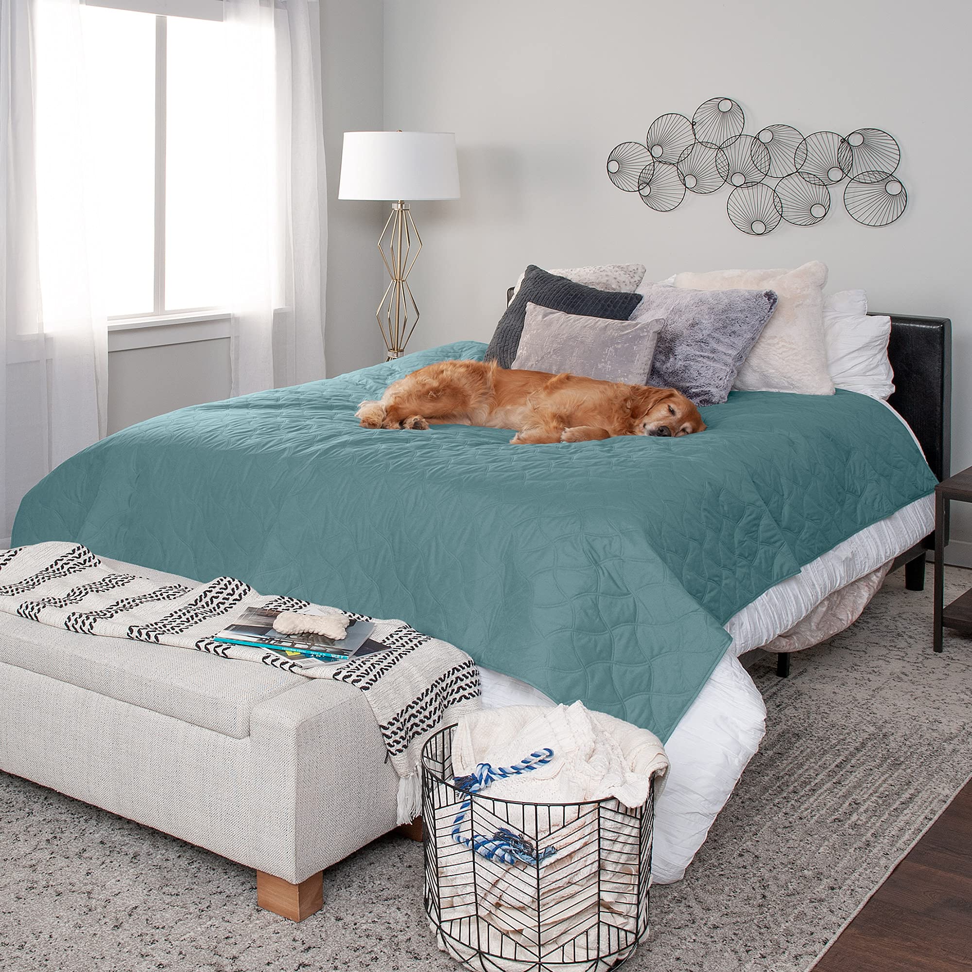 Furhaven Large/Queen Size Waterproof & Non Slip Quilted Twill Mattress Furniture Protector Cover, Washable - Nile Blue, Large/Queen Size