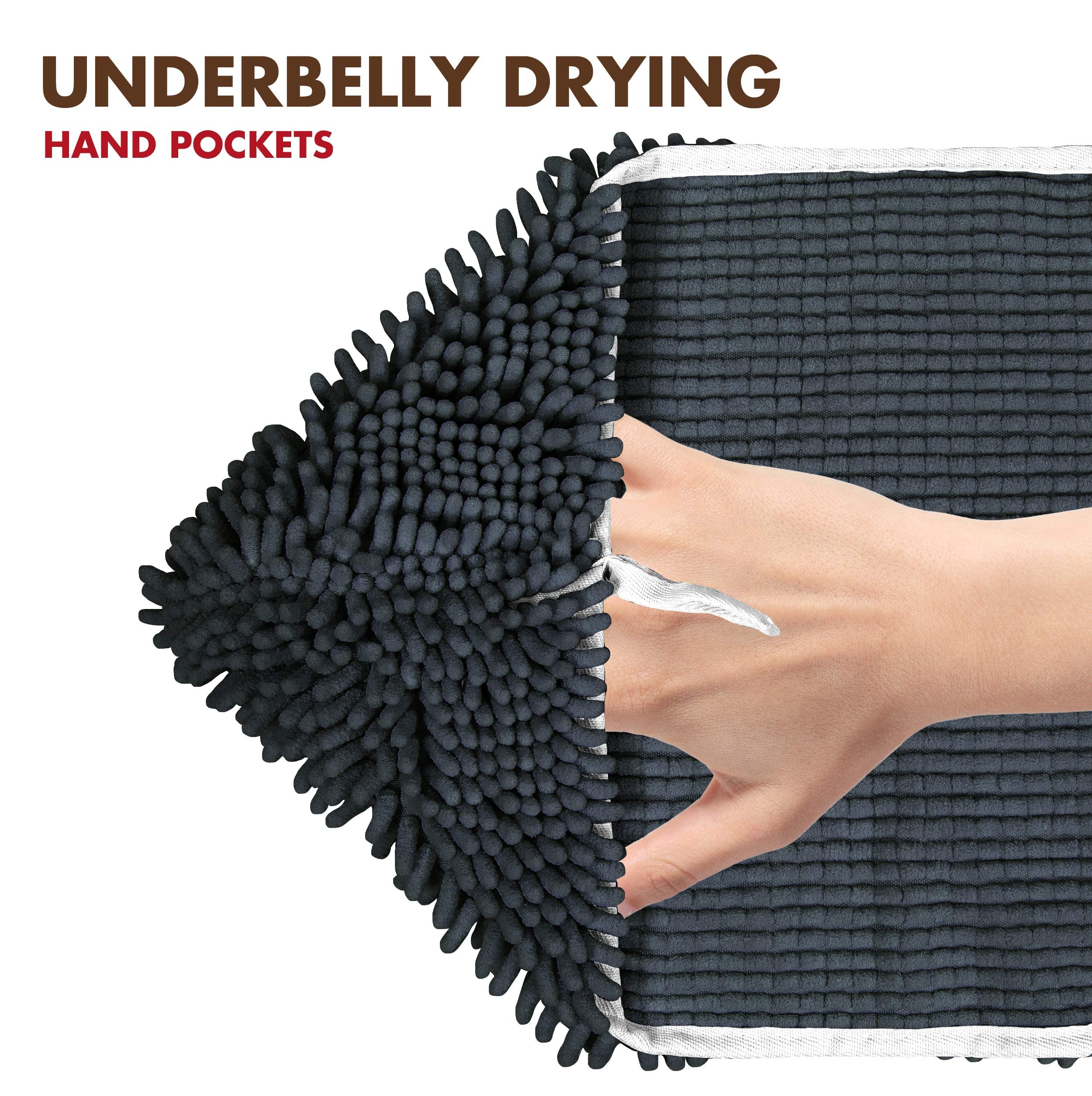 My Doggy Place Dog Towel - Super Absorbent Microfiber Towel With Hand Pockets - Dog Bathing Supplies - Quick Dry Shammy Towel - Washer And Dryer Safe - Charcoal - 30 X 12.5 In
