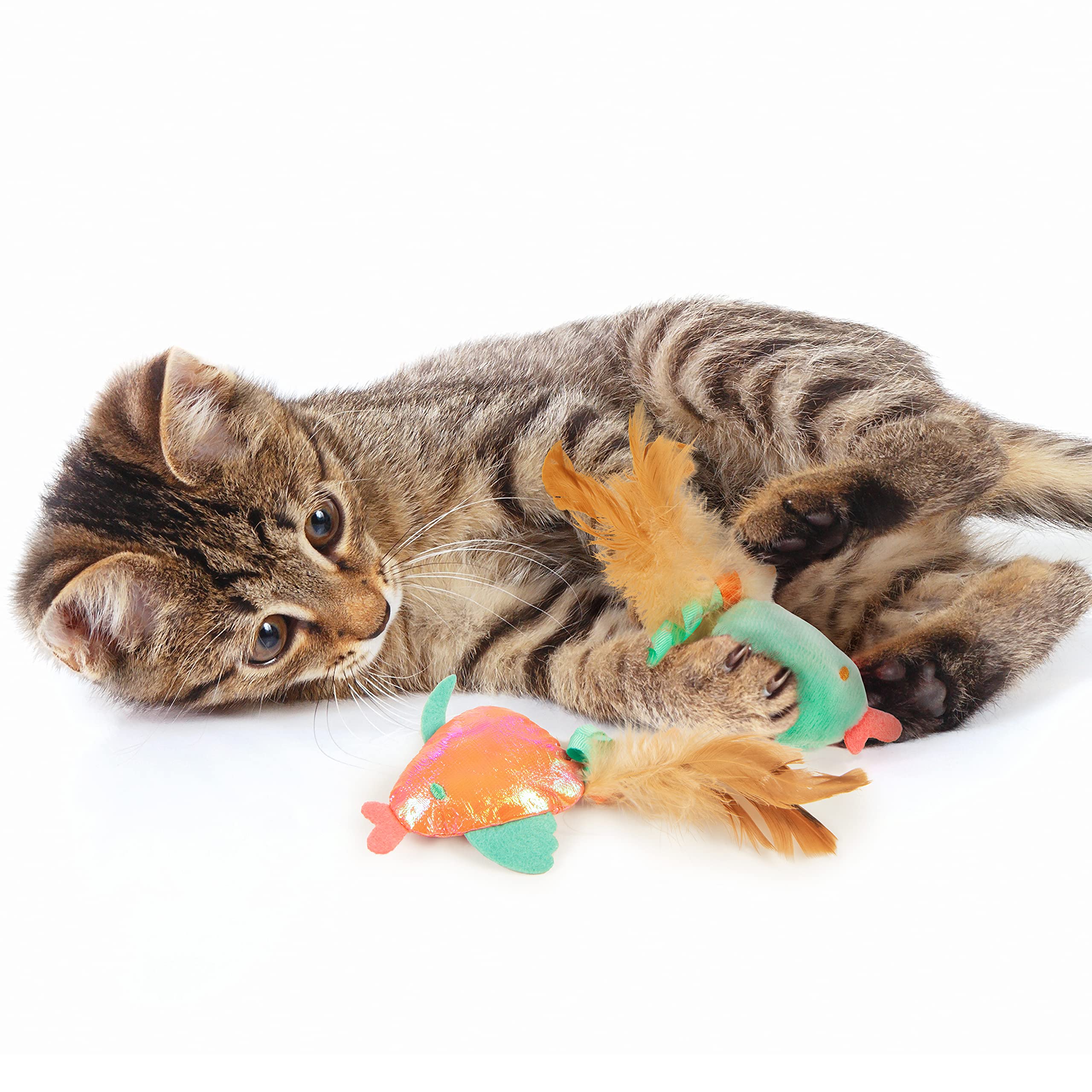 SmartyKat (2 Count Silly Swimmers Crinkle Plush Catnip Cat Toys - Orange/Turquoise, 2 Count