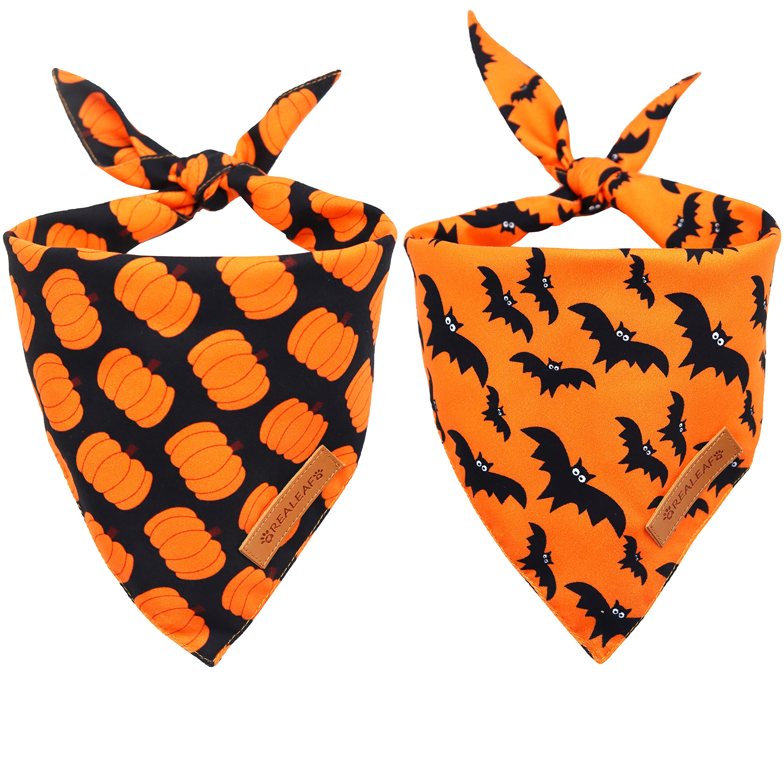 Realeaf Halloween Dog Bandanas 2 Pack, Pumpkin Dog Bandana Fall Dog Scarf For Boy And Girl, Premium Durable Fabric, Orange Holiday Bandana For Large And Extra Large Dogs (X-Large)