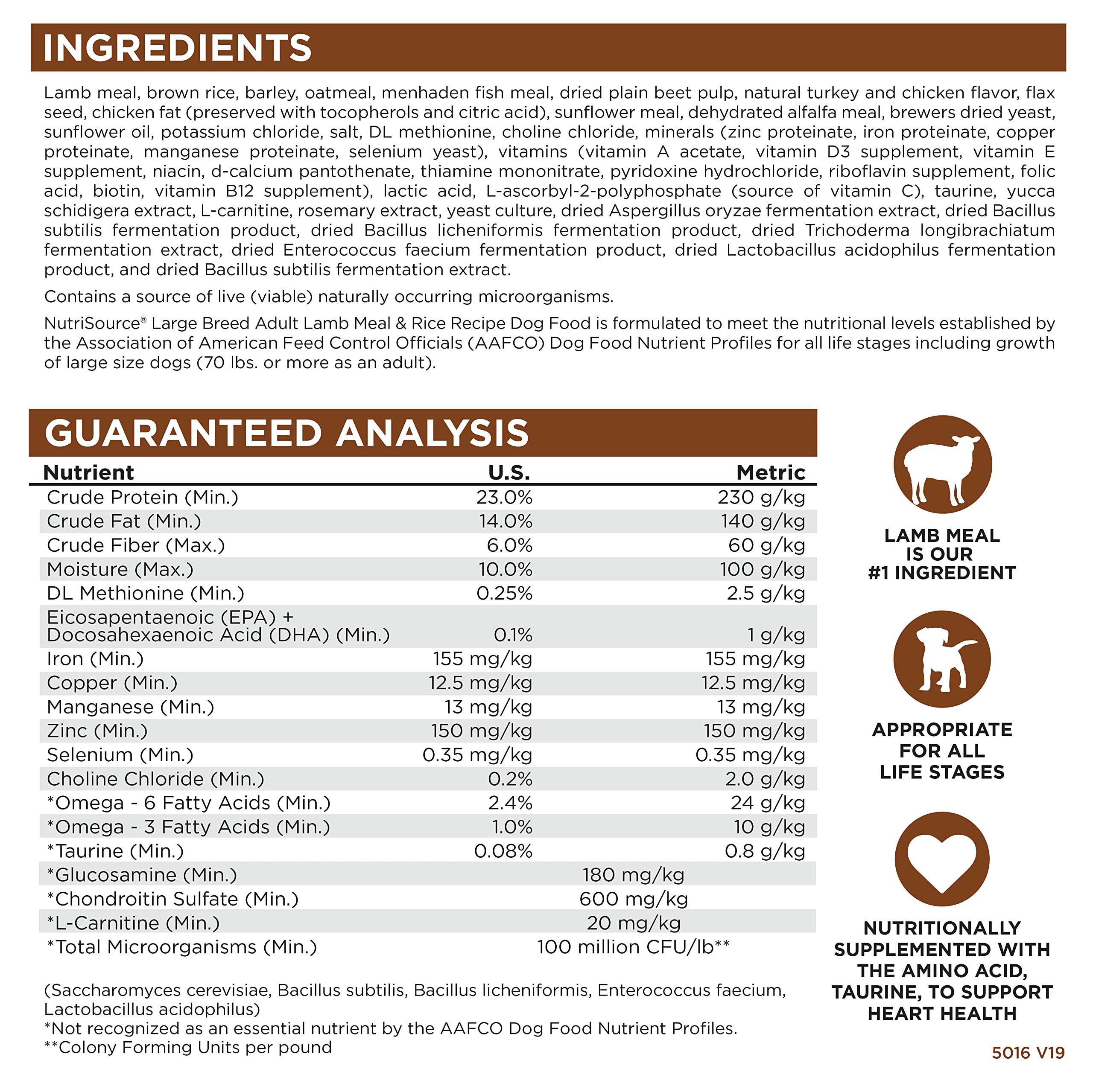 NutriSource Adult Dry Dog Food for Large Breeds, Lamb Meal and Rice, 26LB