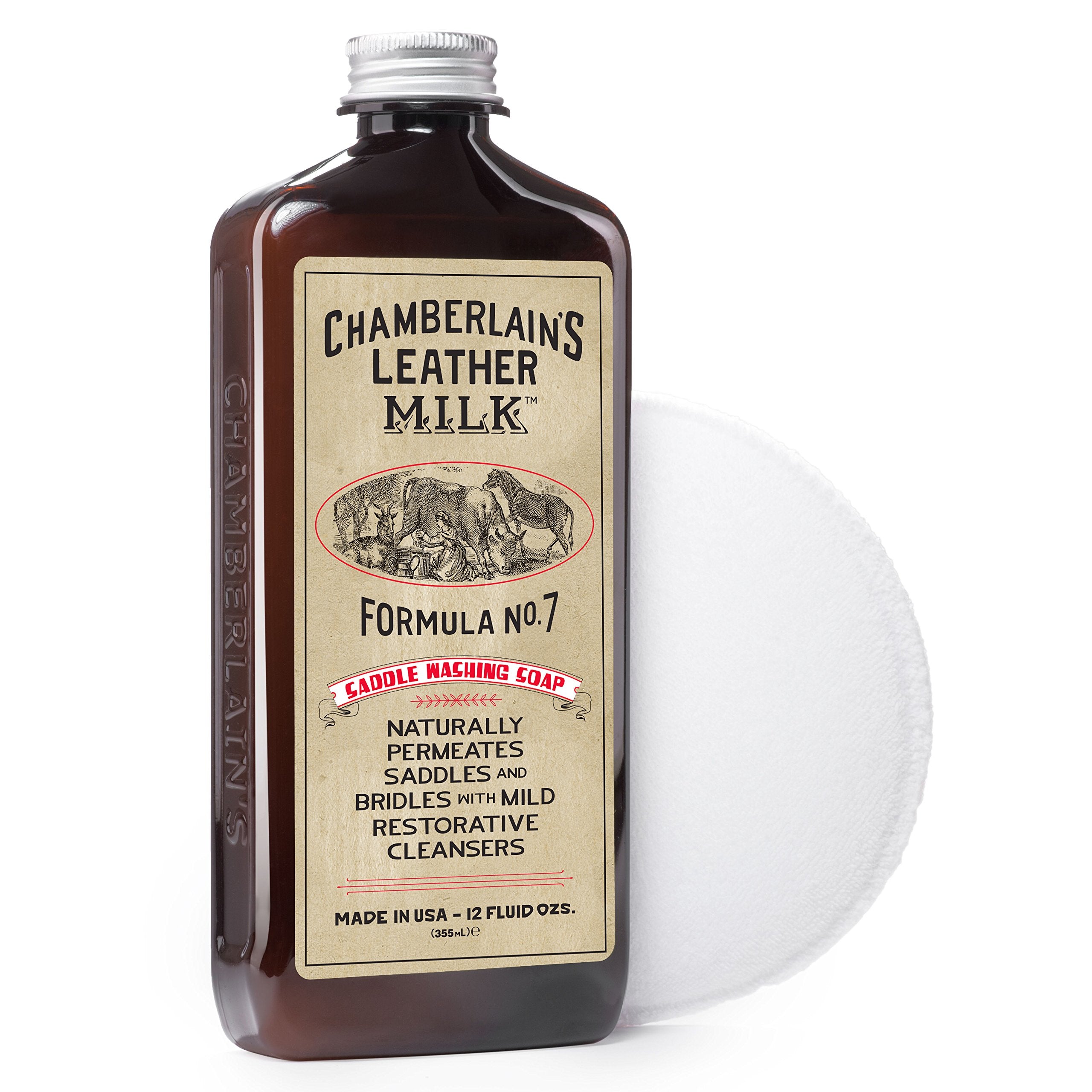 Leather Milk Saddle Washing Soap - No. 7 - All-Natural, Non-Toxic Saddle Soap Deep Cleaner For Western & English Saddles And Tack. Dye And Scent Free. Made In Usa. Includes Saddle Scrub Sponge Pad!