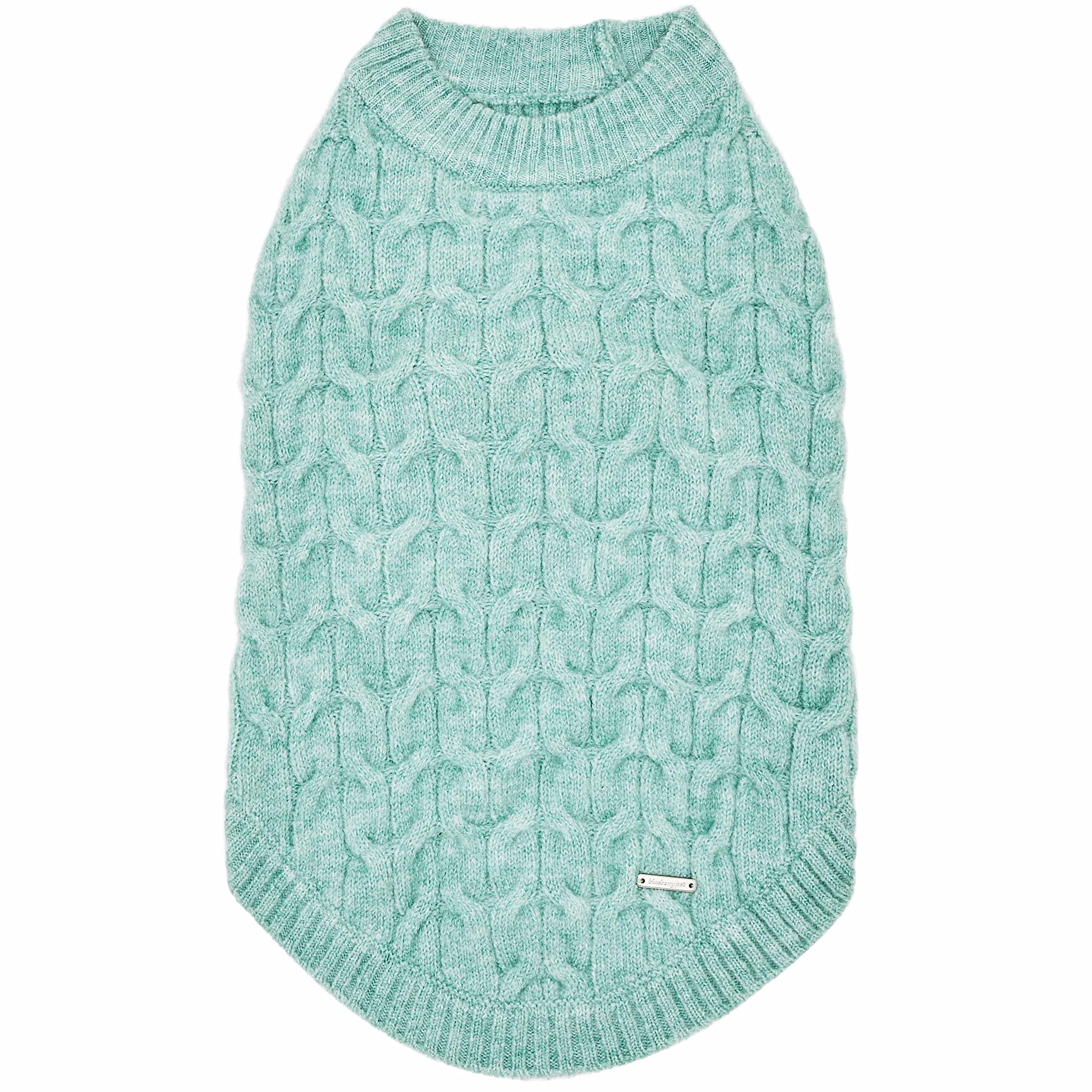 Blueberry Pet 2023 New Classic Fuzzy Textured Knit Pullover Crew-Neck Dog Sweater In Heathered Jade, Back Length 12', Pack Of 1 Clothes For Dogs