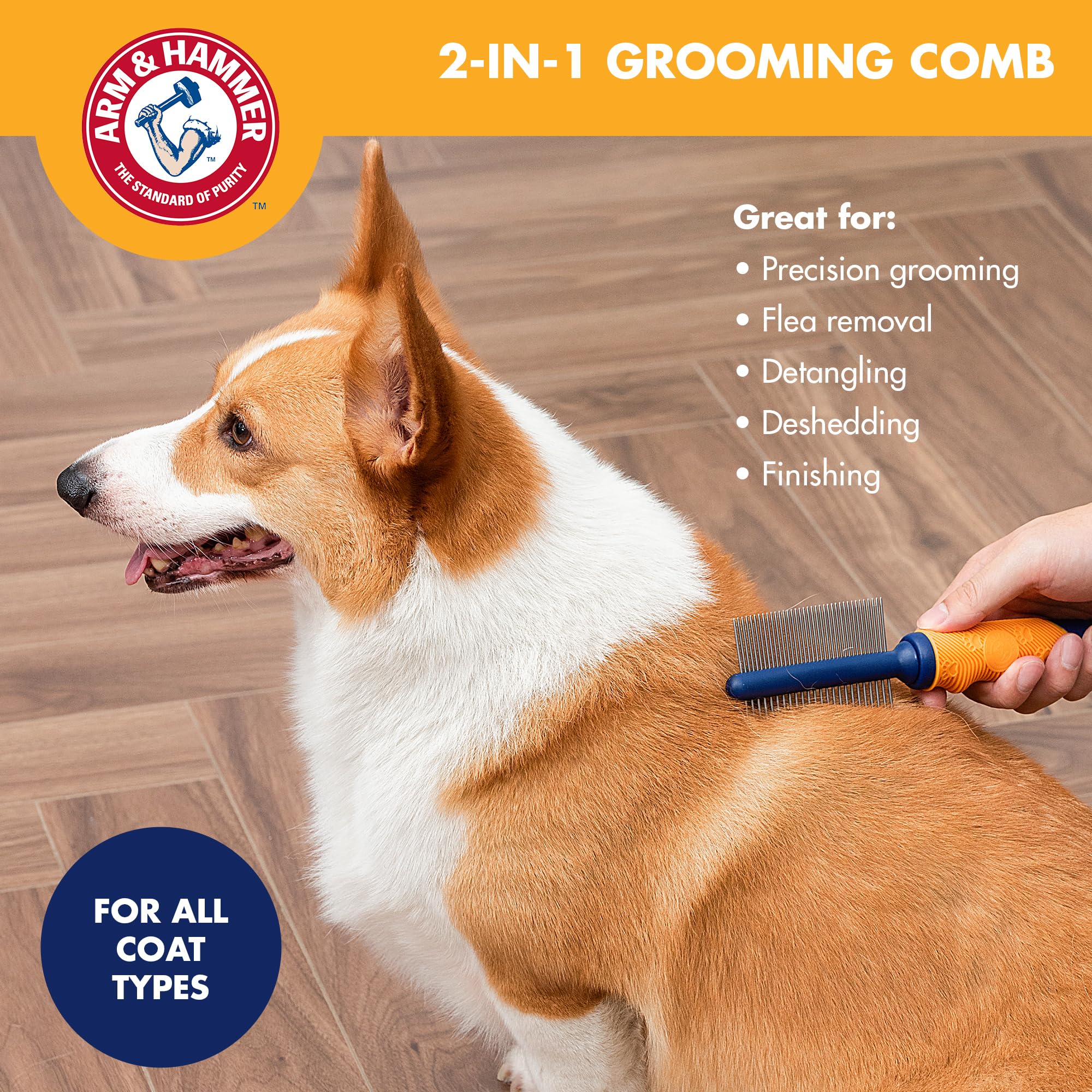 Arm & Hammer Deodorizing Dog Comb with Fragrance Transfer Technology - Scented Dog Grooming Comb for Detangling & Shedding, Dema