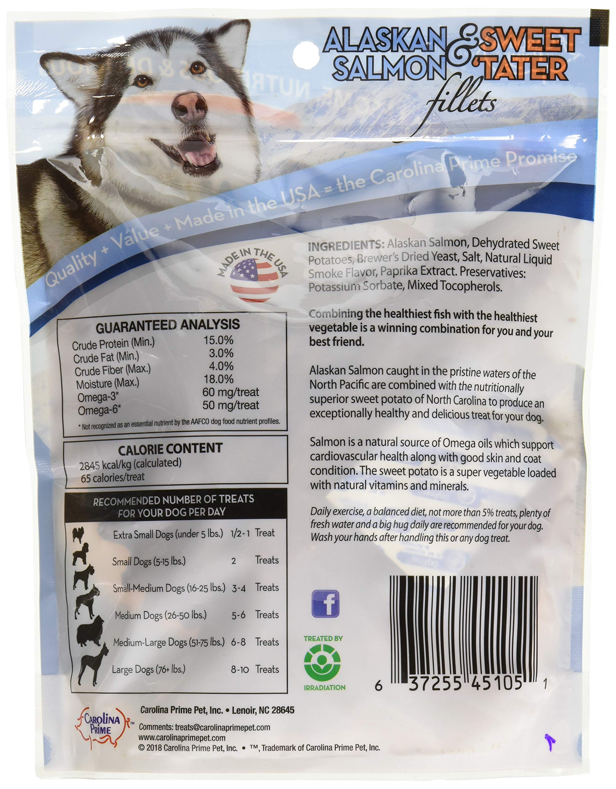 Carolina Prime Pet 45106 Salmon And Sweet Tater Fillets Treat For Dogs ( 1 Pouch), One Size , 12 Ounce (Pack of 1)
