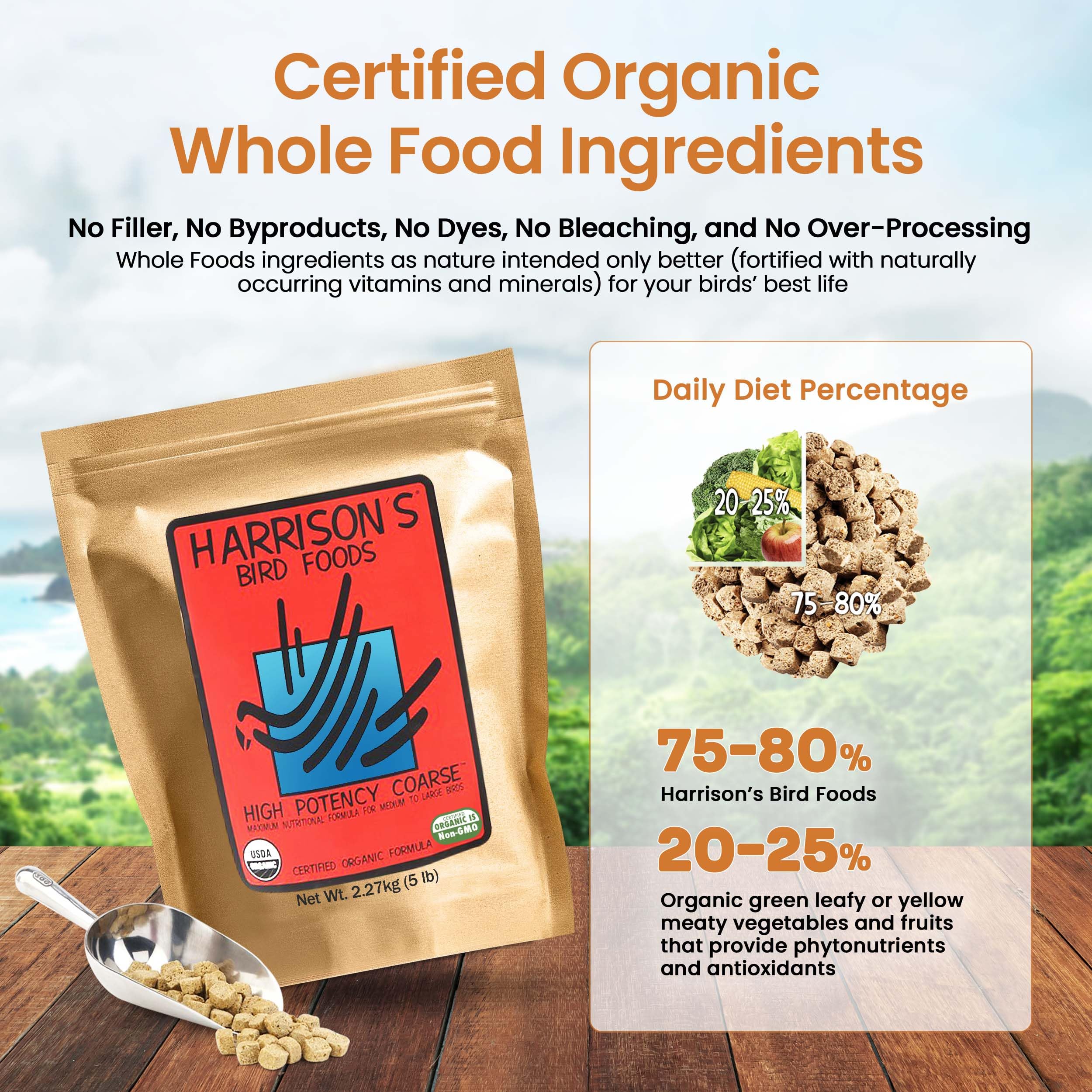 Harrisons Bird Foods High Potency Coarse Certified Organic Non GMO Formula Pet Bird Food 5lb
