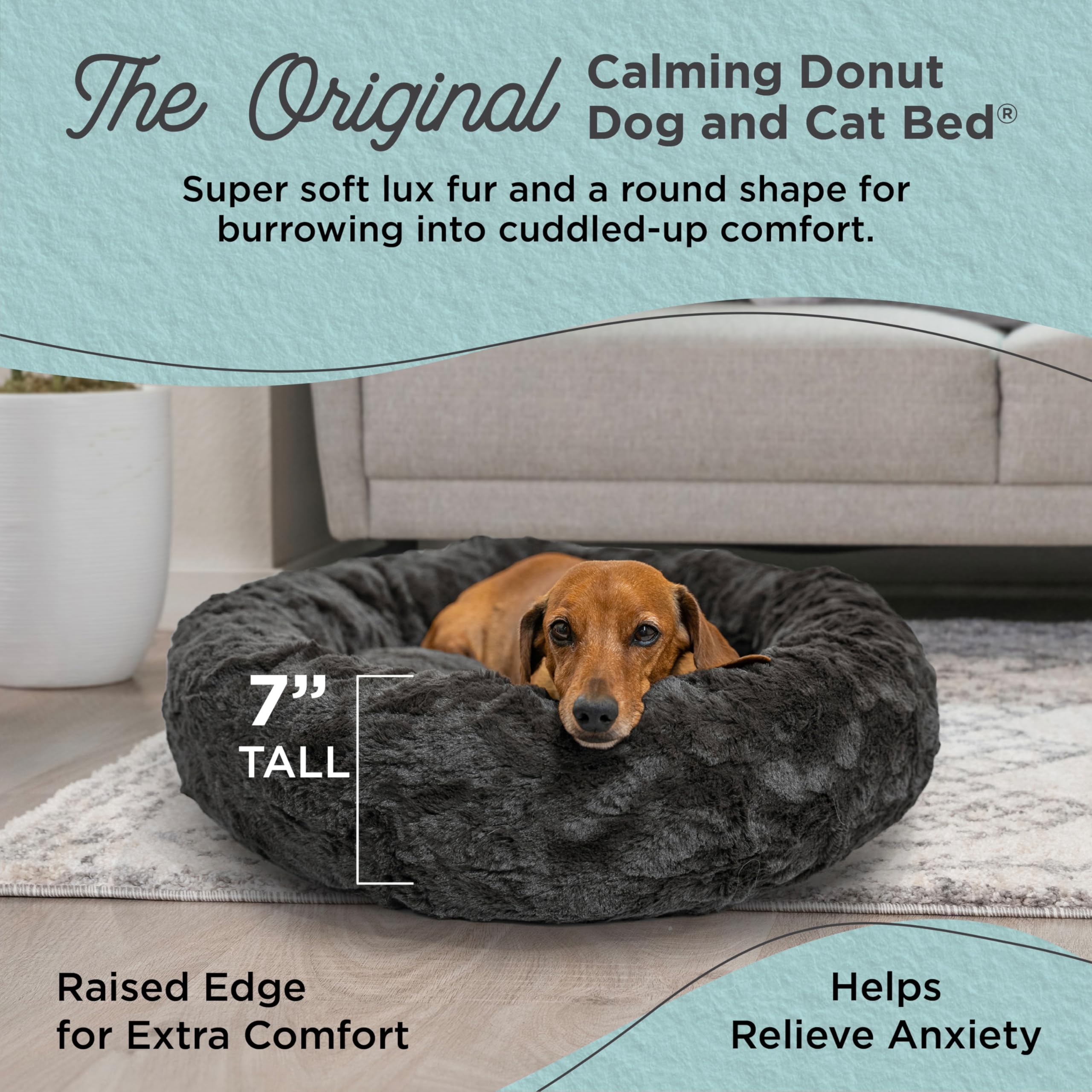 Best Friends By Sheri The Original Calming Donut Cat And Dog Bed In Lux Fur Charcoal Mink, Small 23X23
