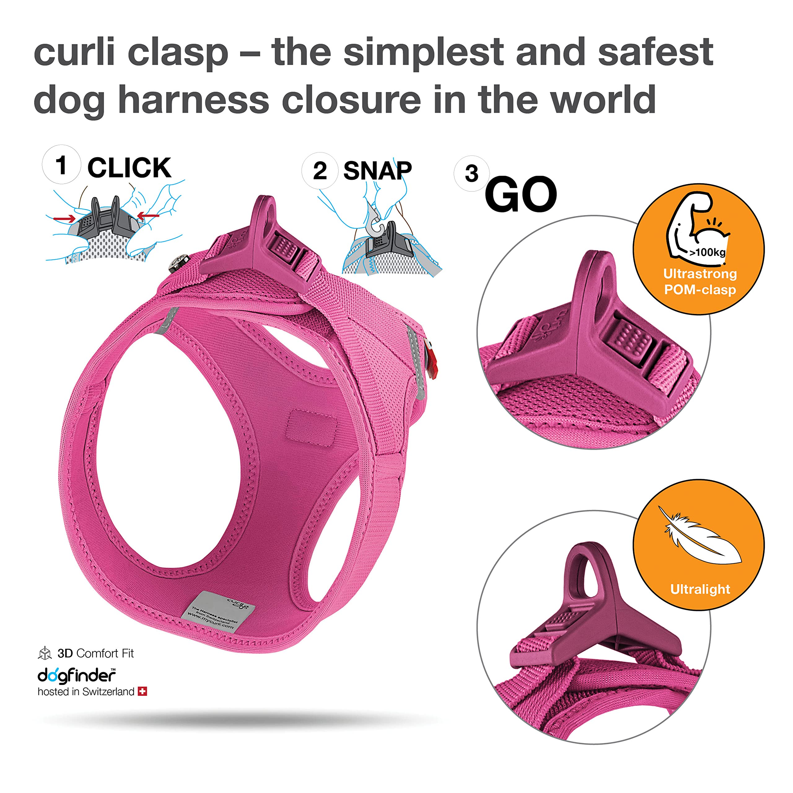 Vest Harness Curli Clasp Air-Mesh Fuchsia M