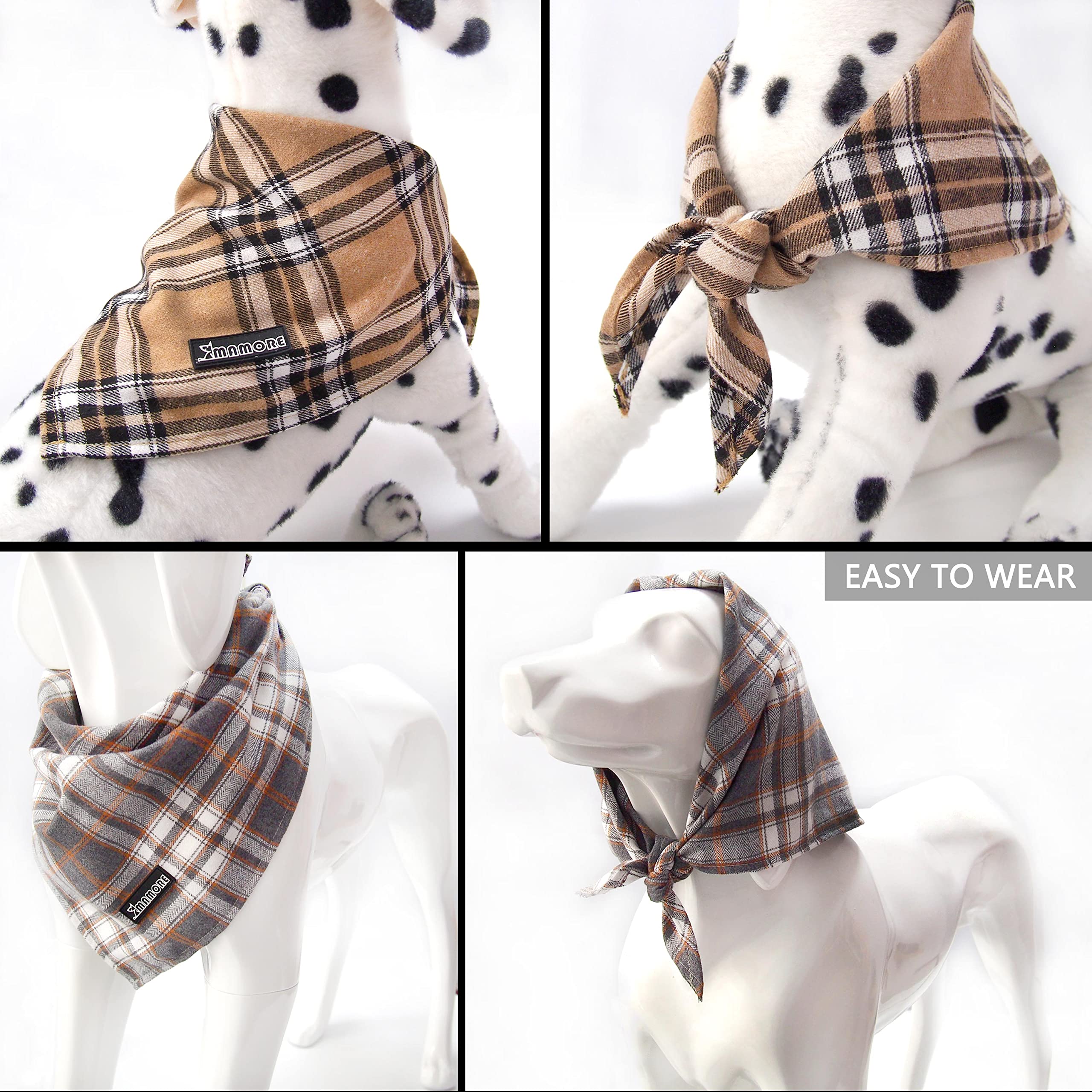 Soft Washable Plaid Bandanas For Dogs And Cats,Adjustable Triangle Bib Comfortable Scarfs For Girl Boy Dogs Puppies (Light Khaki, Large)