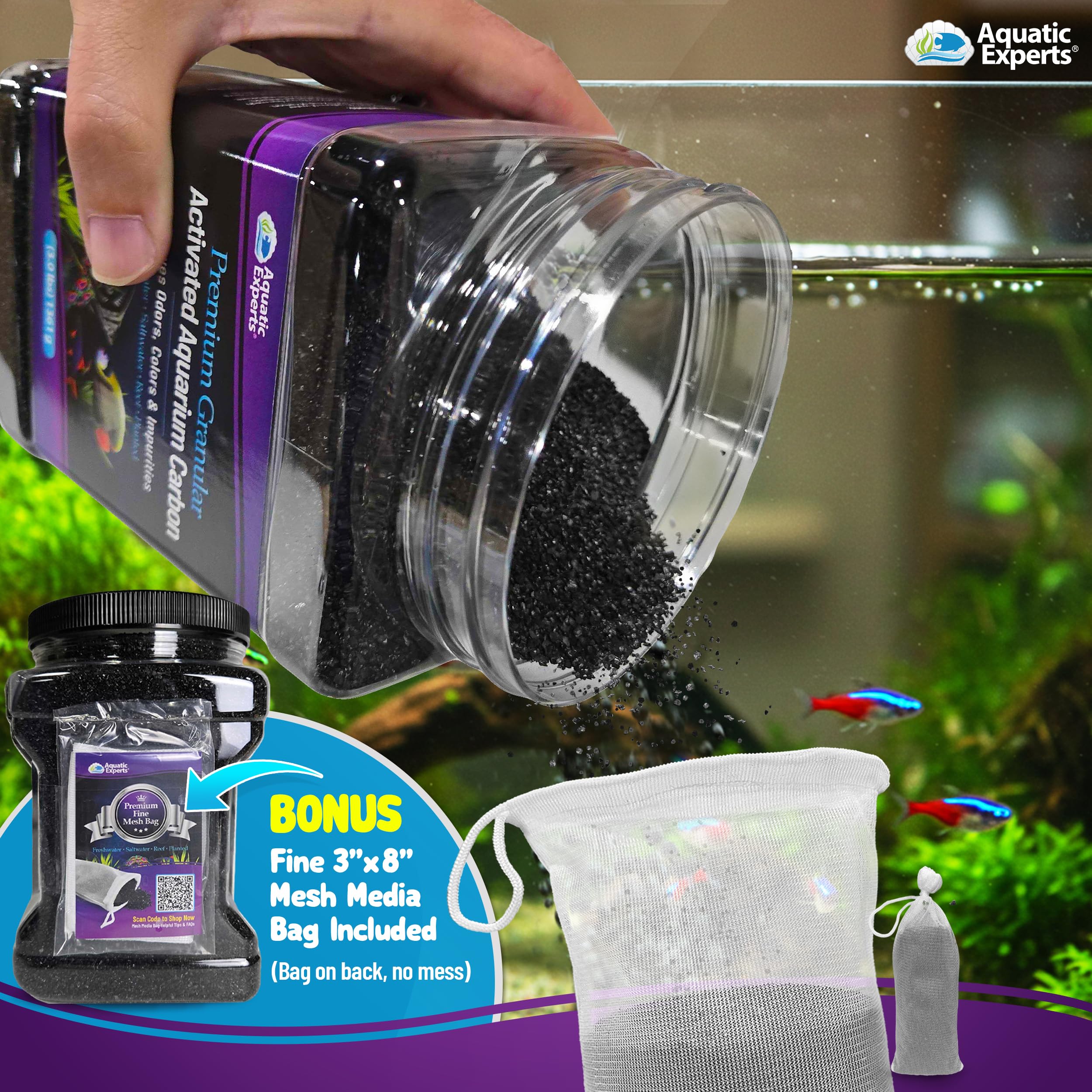 Premium Activated Carbon - Aquarium Carbon Media - Charcoal For Fish Tanks - Aquarium Filter Charcoal Media (Granulated, 5.5 Lbs With Fine Mesh Bag)