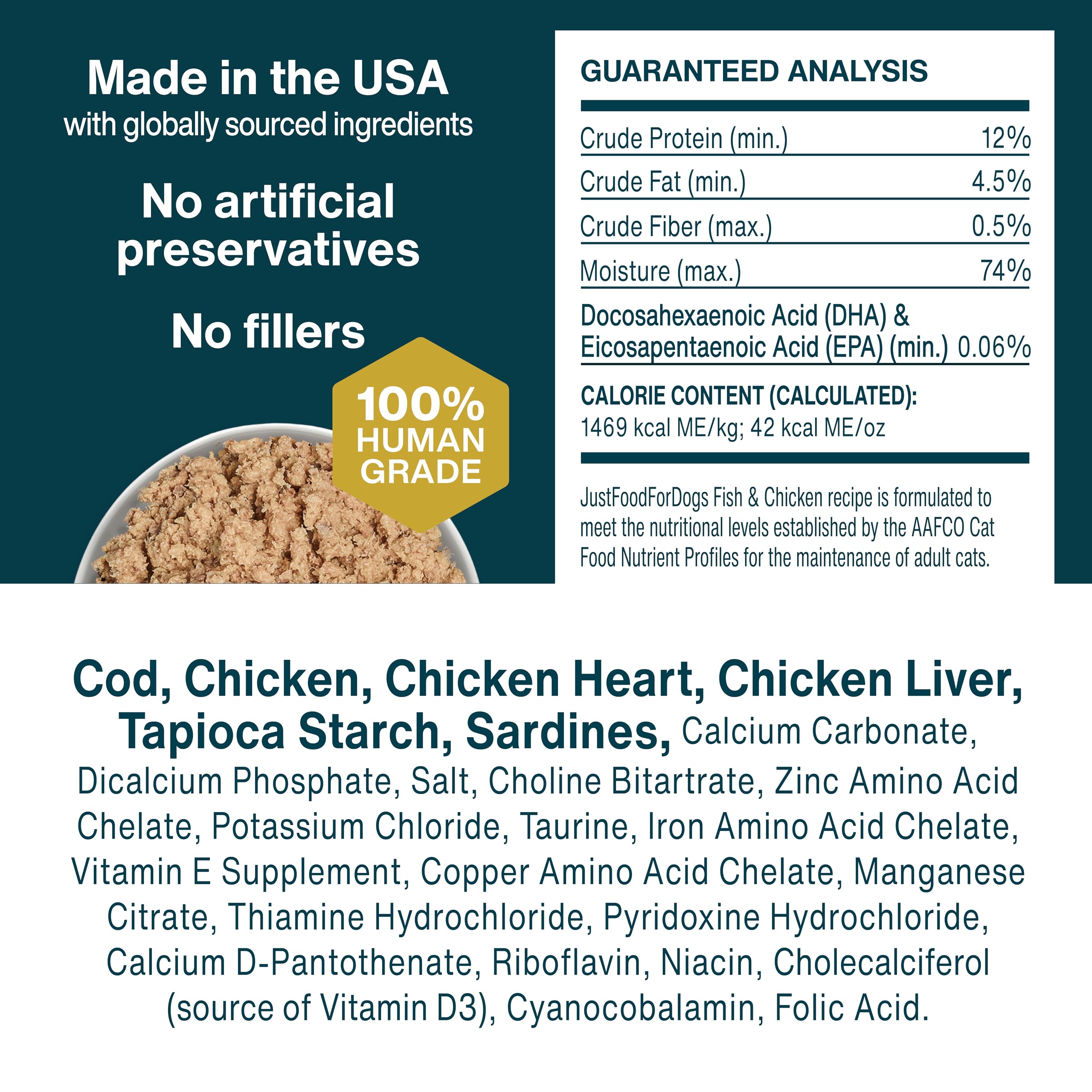 JustFoodForDogs Frozen Fresh Wet Cat Food, Human Grade, Fish & Chicken, 18 Oz (7 Pack)
