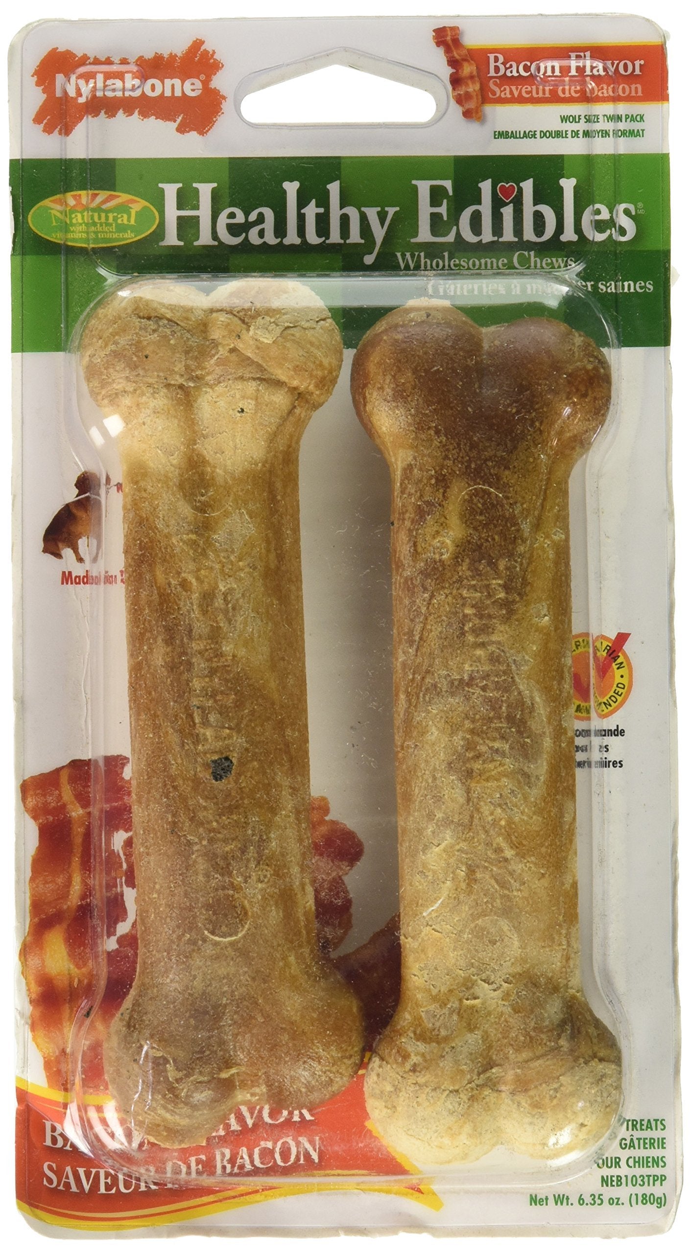 Healthy Edibles Bacon Bone Dog Treat Size: Wolf/2Pack