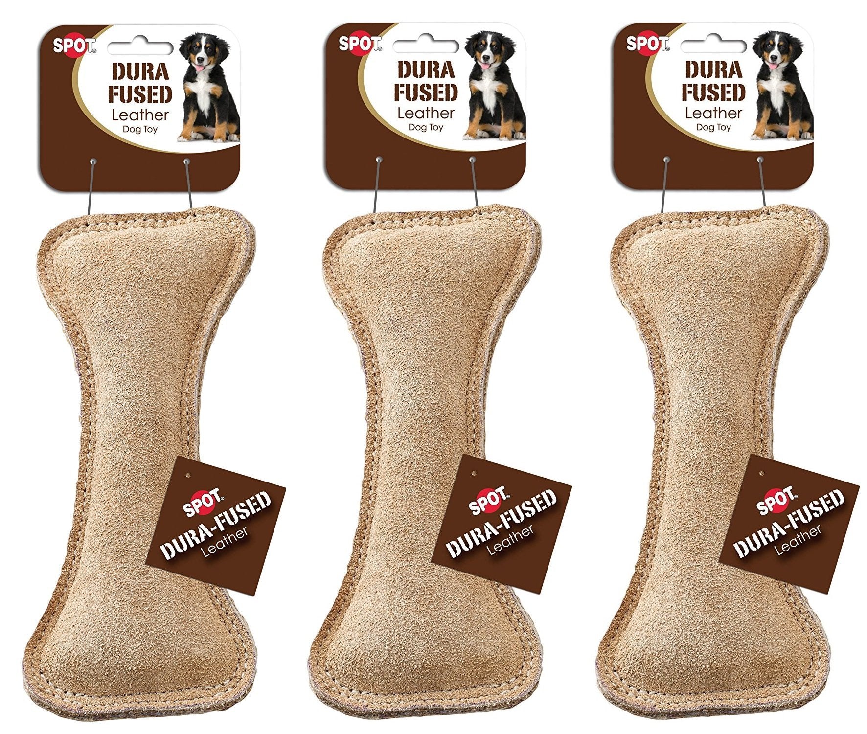 Ethical Pet Dura Fused Leather Bone Dog Toy, 7-Inch (3 Bones)