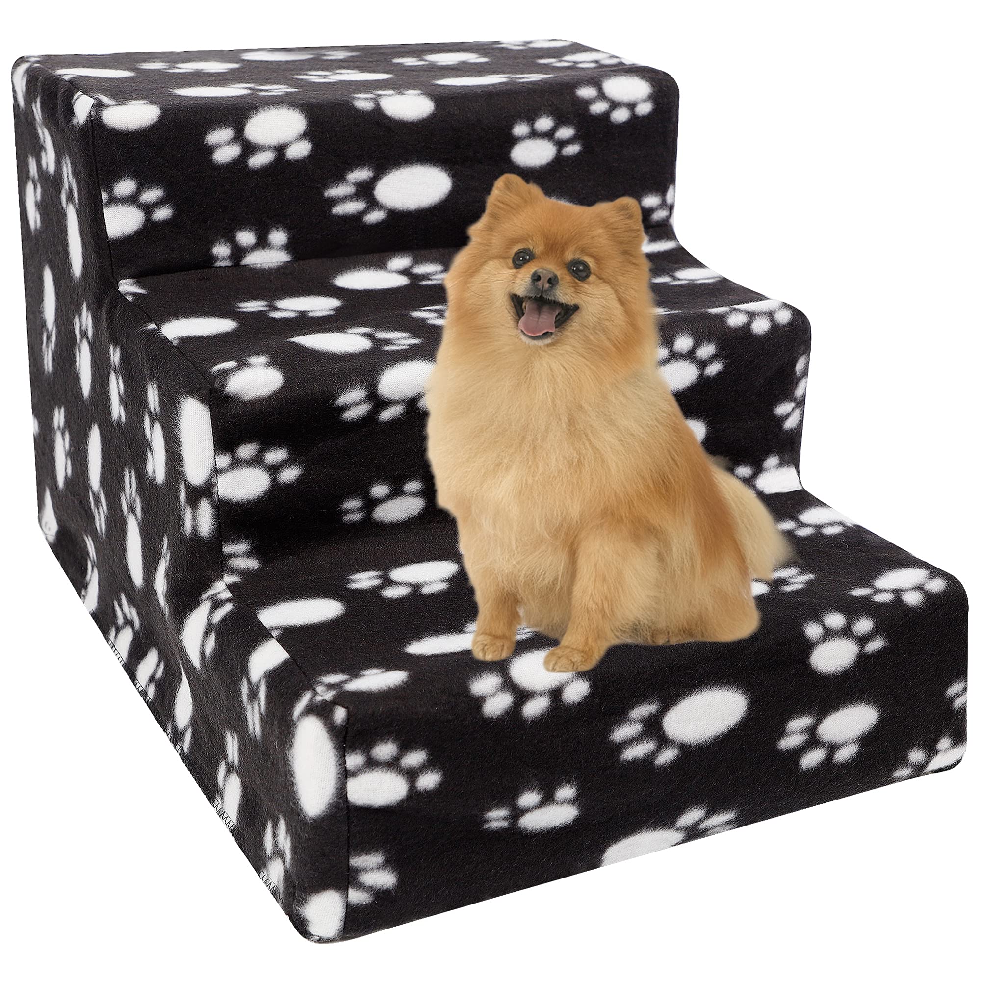 Yofit Doggy Steps - Non-Slip 3 Steps Pet Stairs For Cats And Dogs, Foldable Plastic With Washable Carpet Holds Up To 50 Lbs (Dar