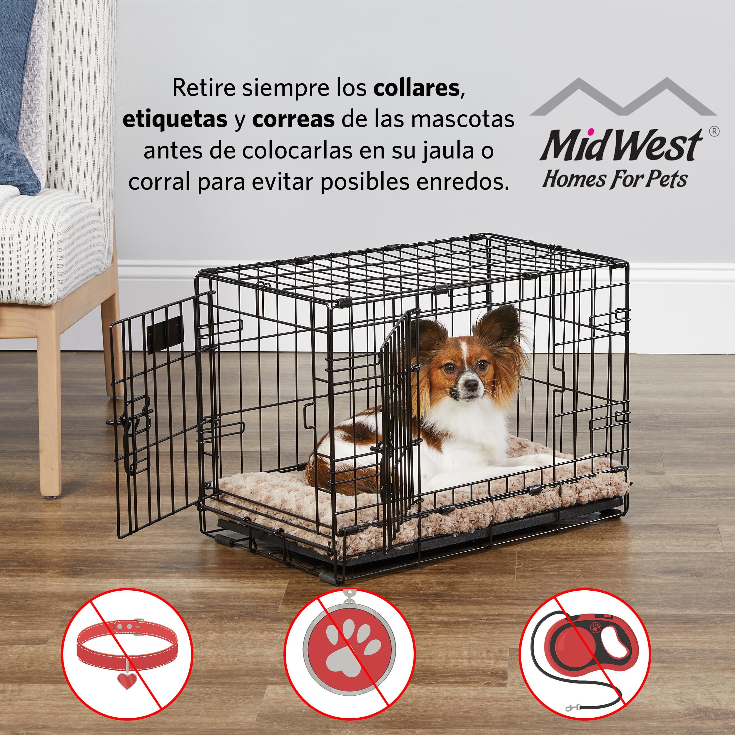 Midwest Homes For Pets Dog Crate | Life Stages 36' Folding Metal Divider Panel, Floor Protecting Feet, Leak-Proof Pan 36L X 23W 25H Inches, Intermediate Breed, Black