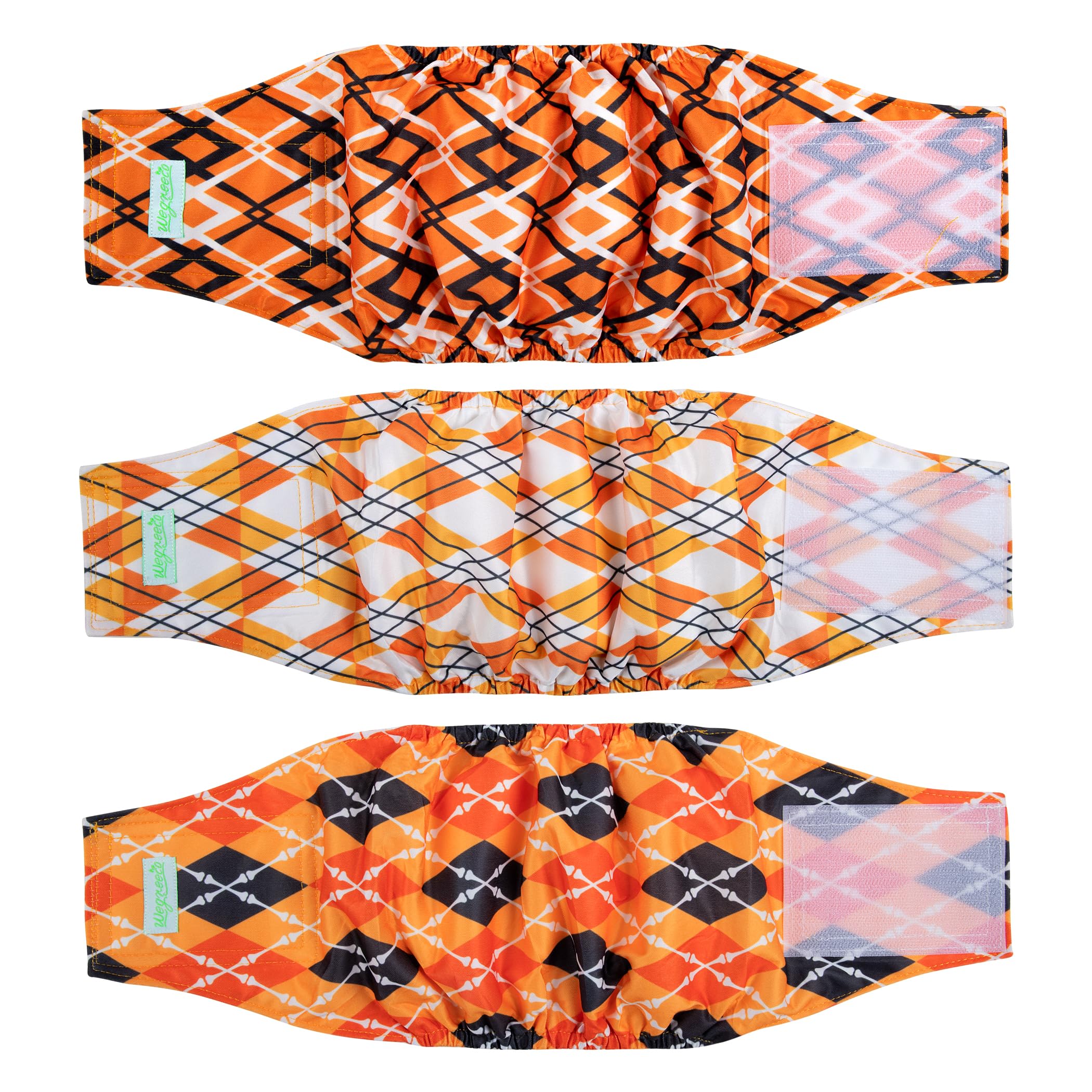 Wegreeco Washable Male Dog Belly Band (Stylish Pattern)- Pack Of 3 - Washable Male Dog Belly Wrap, Dog Diapers Male (Yellow Geometric, Large)