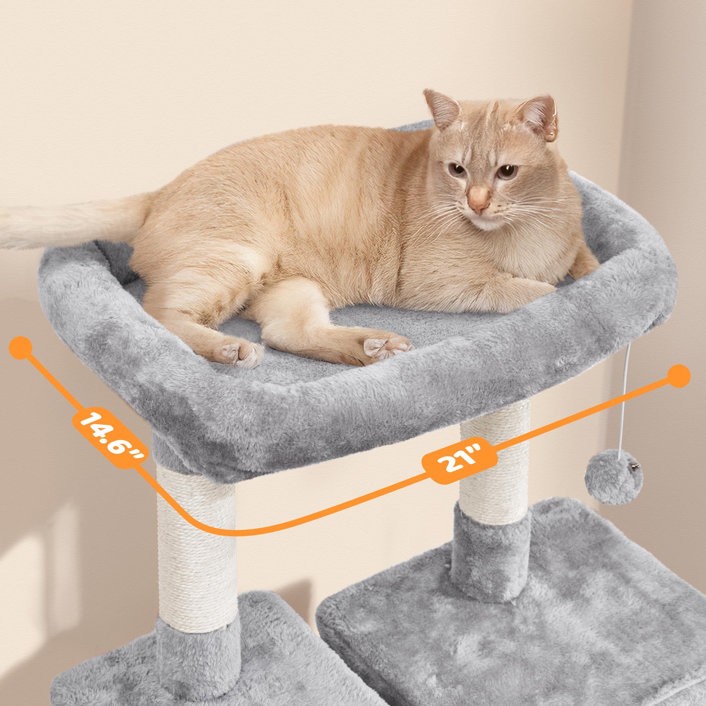 Yaheetech Cat Tree Tower 54in, Multi-Level Pet Stand Furniture with Extended Platform Hammock Scratching Posts Condo for Large C