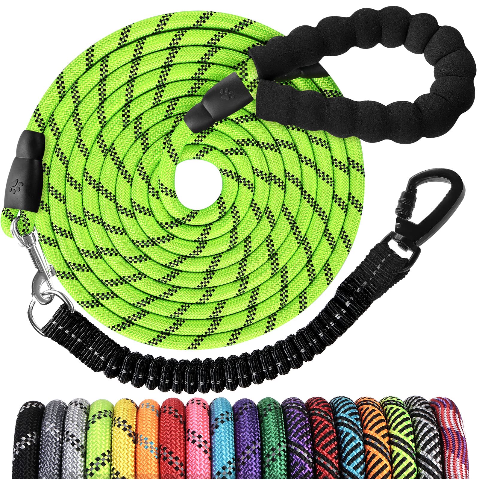 Long Dog Leash 100 Ft: Heavy Duty Rope Leashes For Dogs Training With Swivel Lockable Hook Reflective Threads Bungee And Padded Handle - Dog Lead For Large Small Medium Dogs Outside Walking Hiking