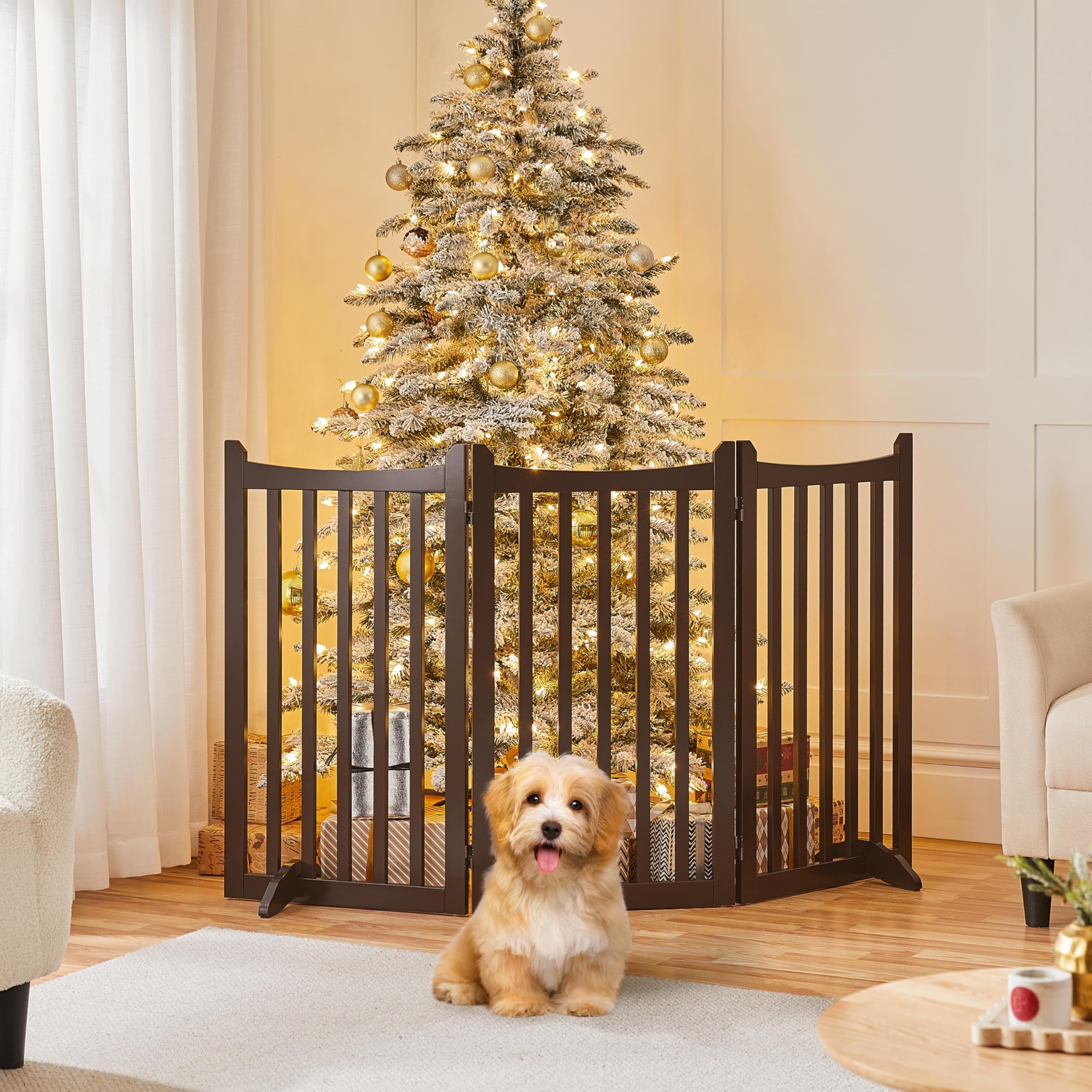 Yaheetech 36" H Extra Tall Freestanding Pet Gate - 3-Panel Wooden Dog Fence, Espresso, 60" L x 36" H, Ideal for Indoor Use