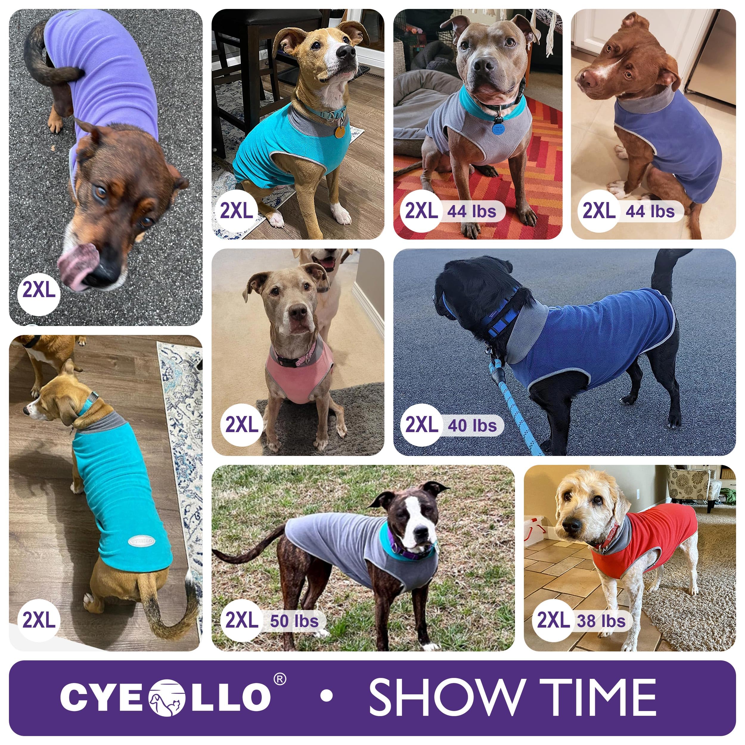 Cyeollo 2 Pack Fleece Dog Pullover - Reflective, Lightweight Dog Clothes - Medium Dogs, Boy & Girl - Purple, Grey, Xxl