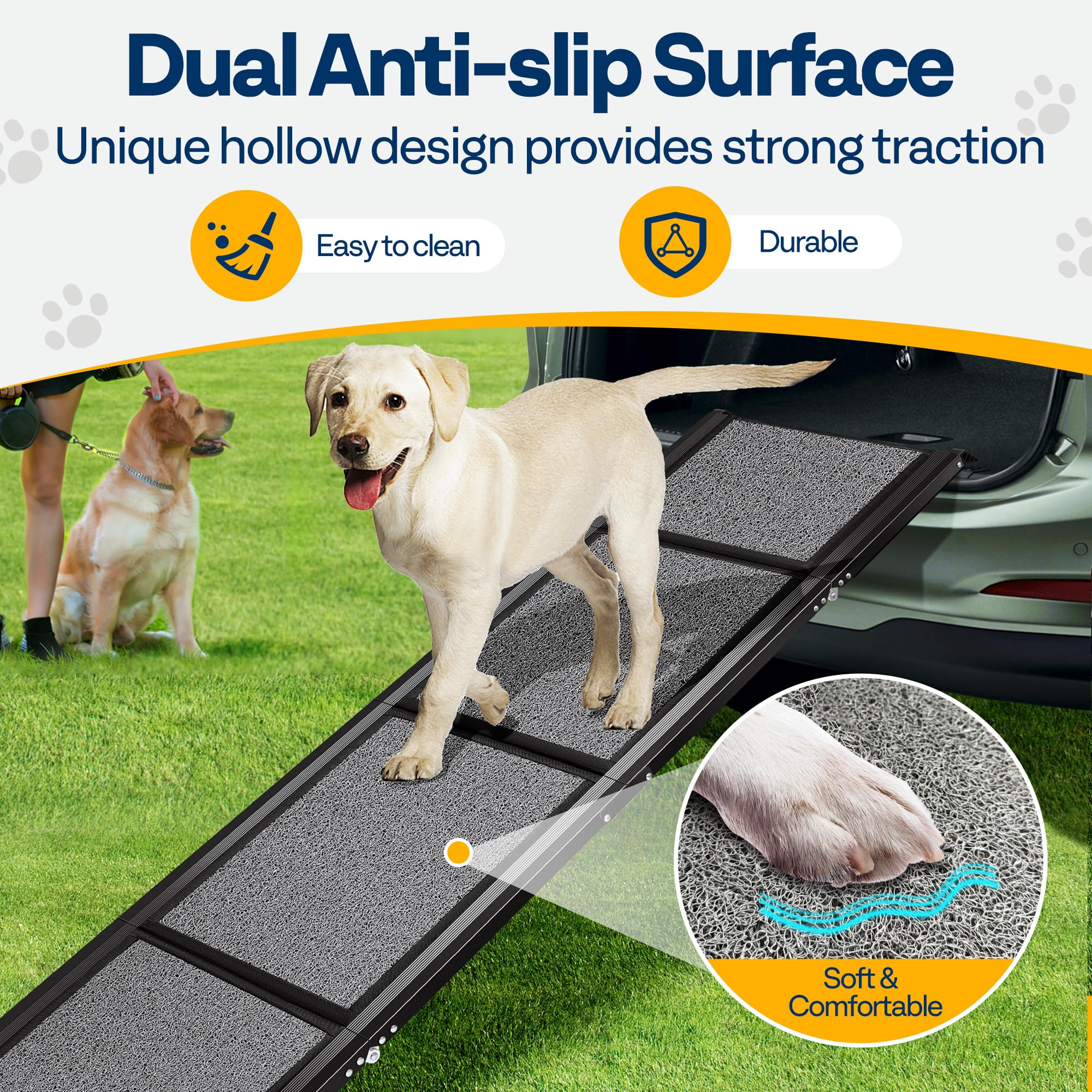 VIVOHOME Dog Ramp for Car, 67 x 20 Wider Pet Stair Ramp for Dogs with Anti-Slip Texture Soft Surface for Medium or Large Dogs Ge