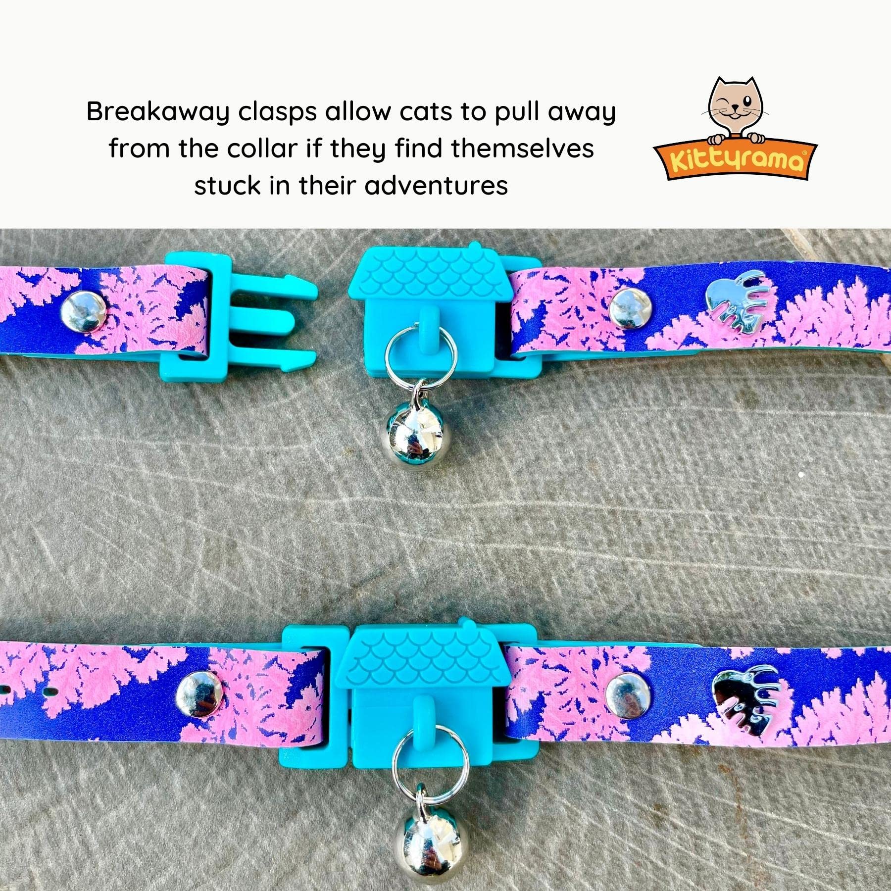 Kittyrama Tahiti Cat Collar with Bell. Cat Friendly Award Winner. Approved by Vets and Cat Experts. Breakaway Cat Collars Quick
