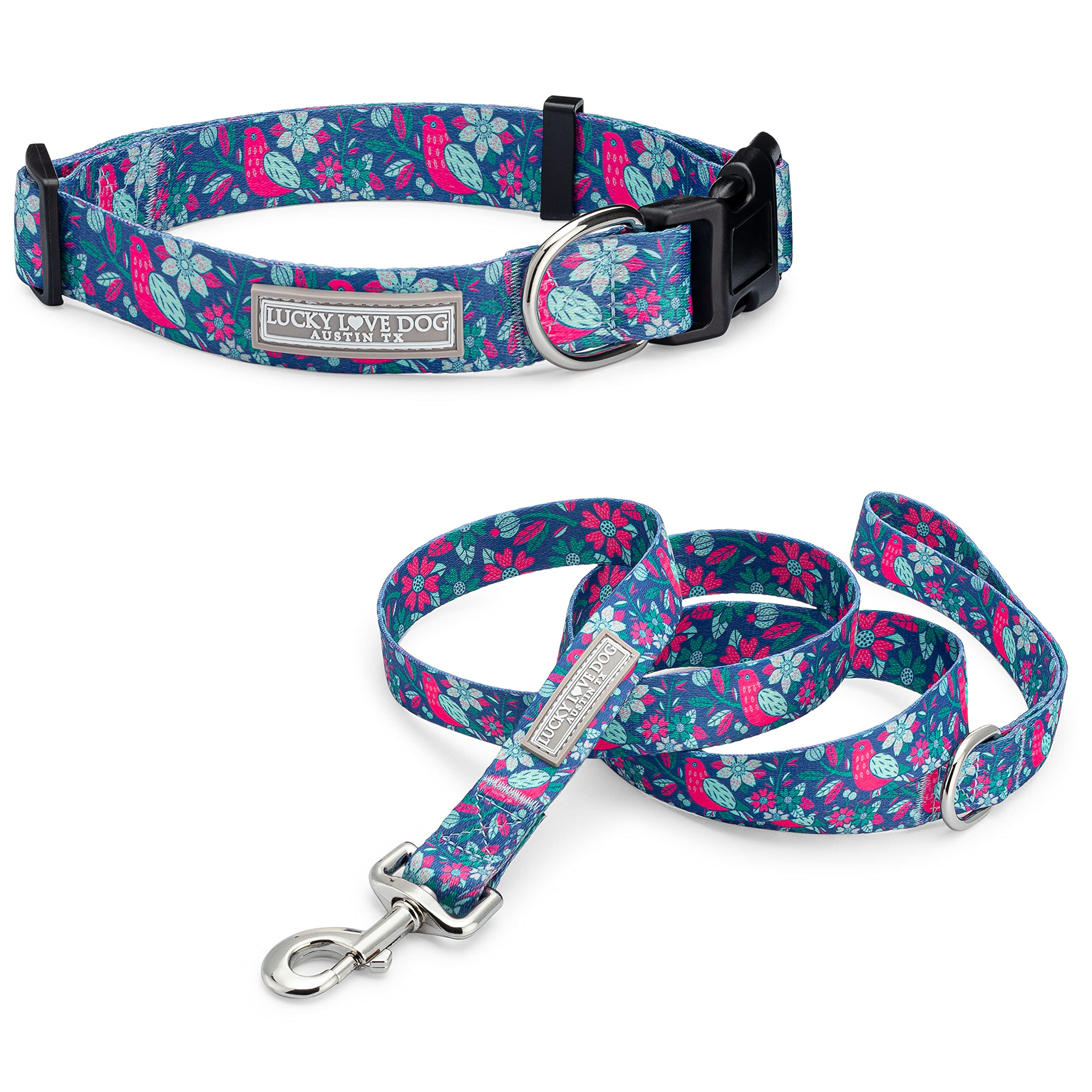 Lucky Love Dog - Adjustable Dog Collar And Leash Set With Easy Click Buckle For Small To Large Dogs, Durable, & Comfortable Coll