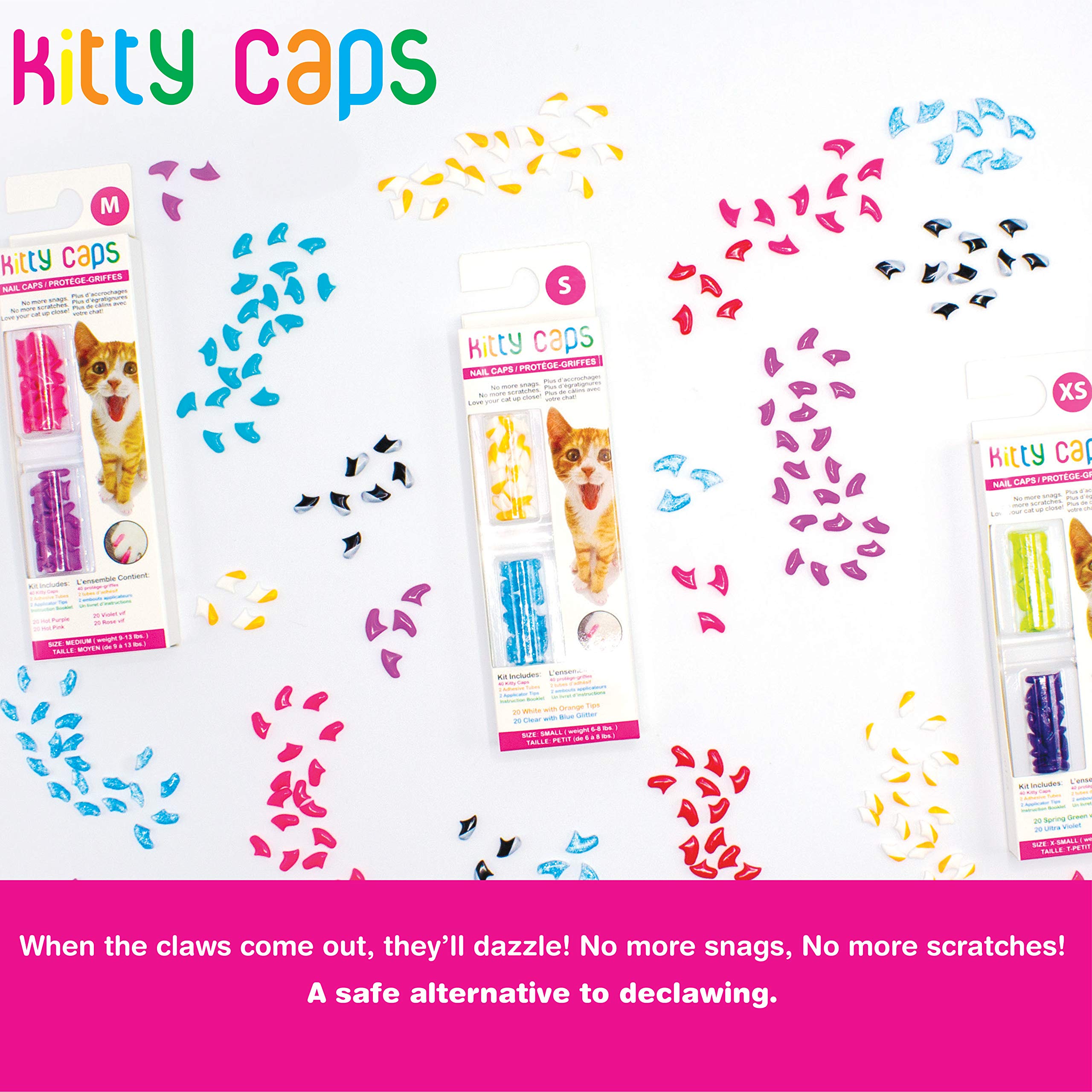 Kitty Caps Nail Caps for Cats | Safe, Stylish & Humane Alternative to Declawing | Stops Snags and Scratches, Medium (9-13 lbs),