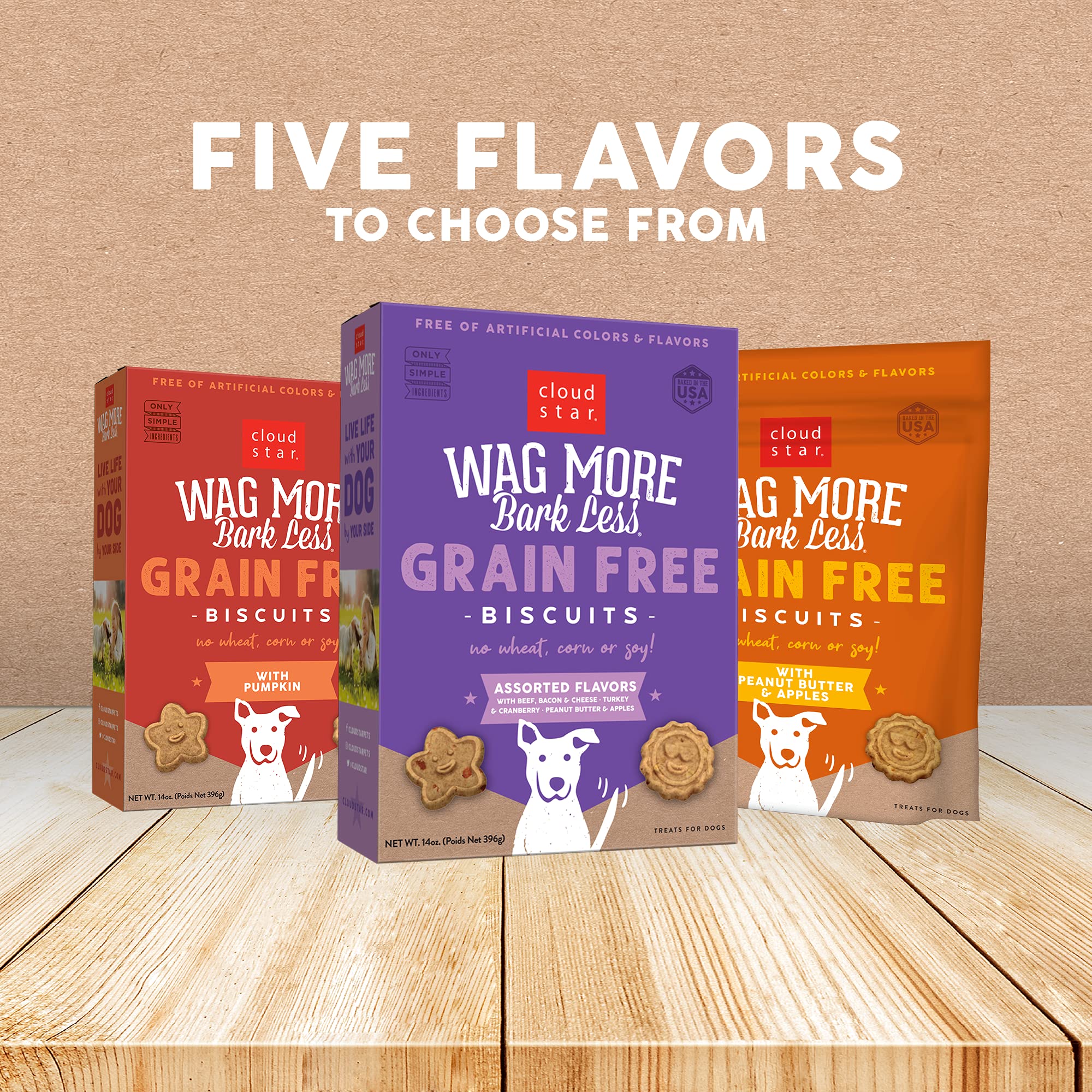 Cloud Star Wag More Bark Less Crunchy Grain Free Dog Treats, Peanut Butter & Apples, 2.5 lbs. Bag