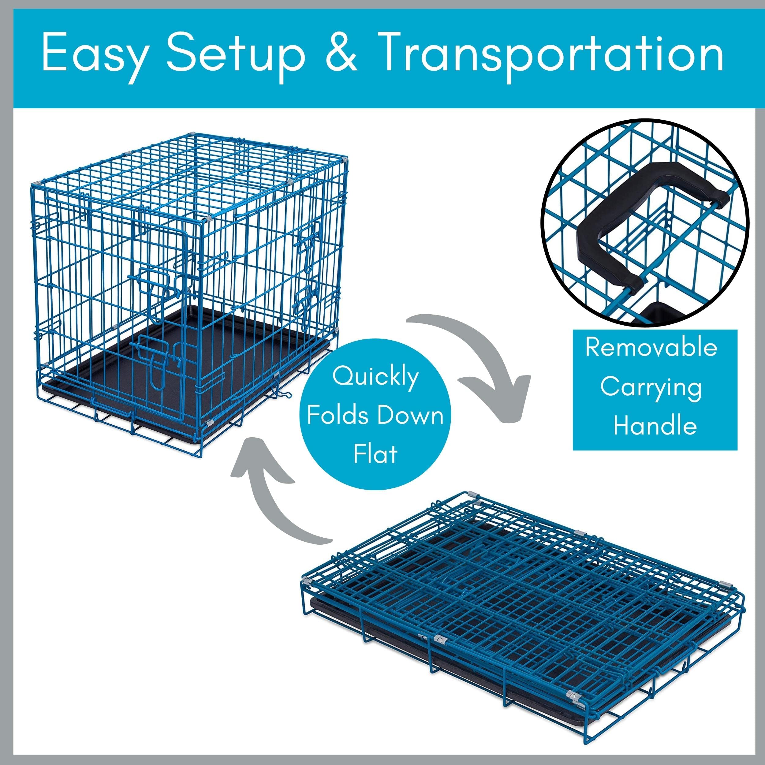 Internet's Best Double Door Steel Dog Crate, 24" Small, Collapsible, Blue, Alloy Steel